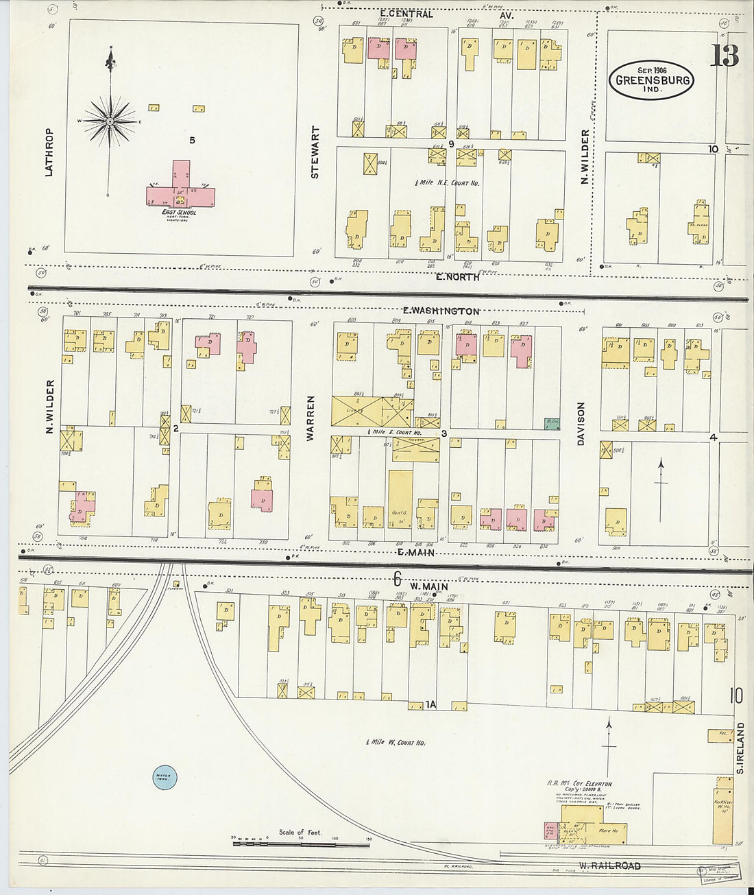 This old map of Greensburg, Decatur County, Indiana was created by Sanborn Map Company in 1906