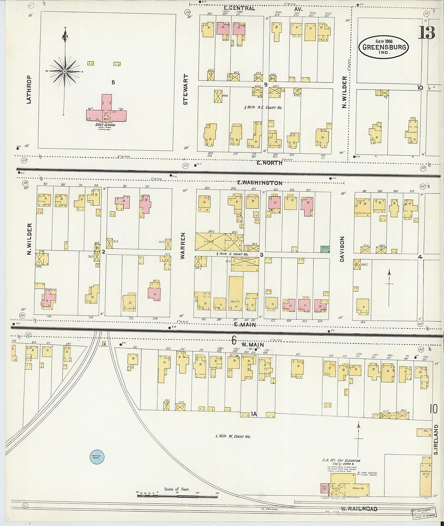 This old map of Greensburg, Decatur County, Indiana was created by Sanborn Map Company in 1906