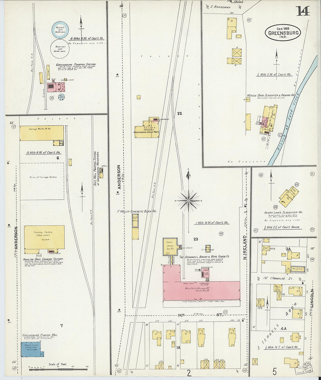 This old map of Greensburg, Decatur County, Indiana was created by Sanborn Map Company in 1906