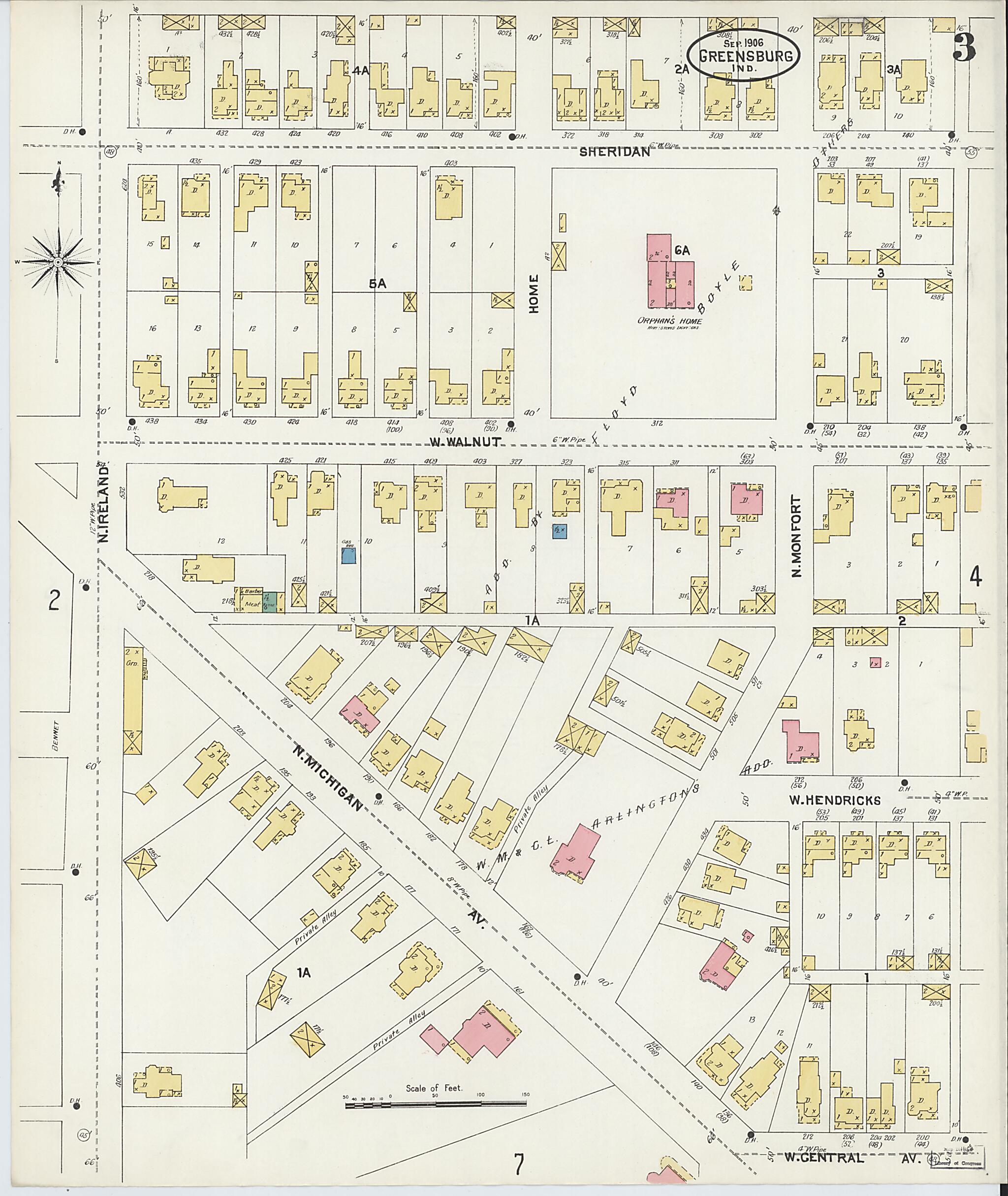 This old map of Greensburg, Decatur County, Indiana was created by Sanborn Map Company in 1906