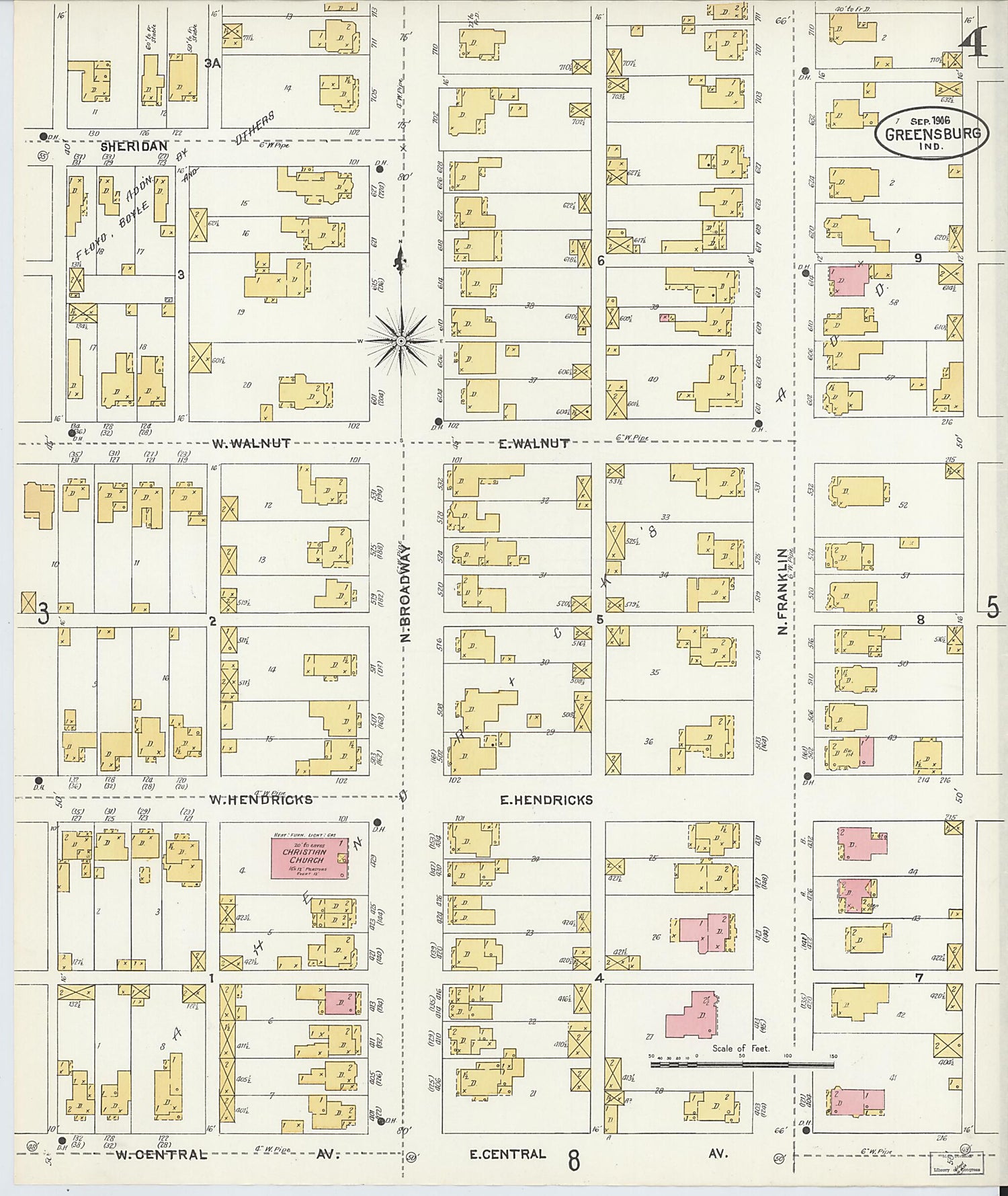 This old map of Greensburg, Decatur County, Indiana was created by Sanborn Map Company in 1906