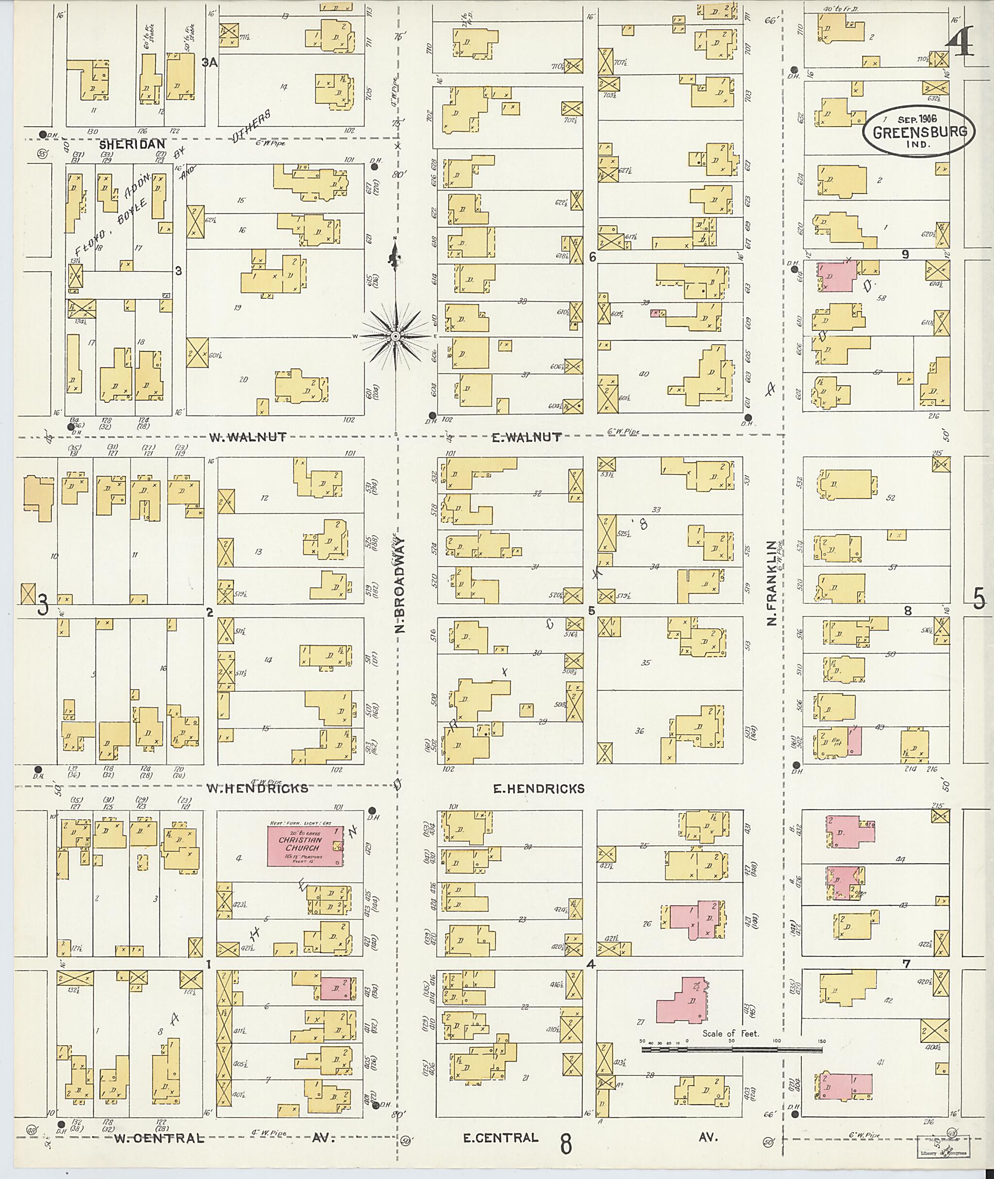 This old map of Greensburg, Decatur County, Indiana was created by Sanborn Map Company in 1906