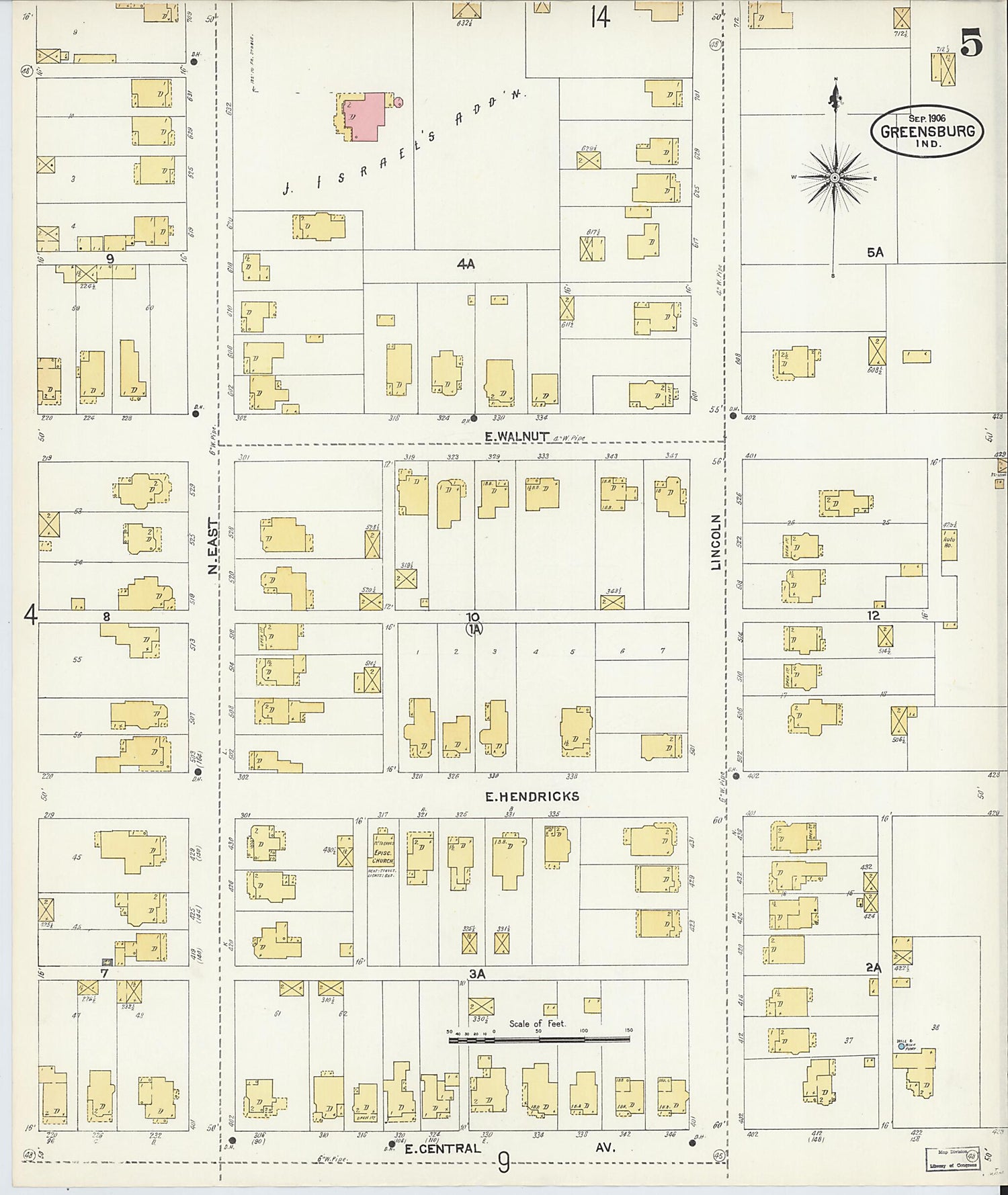 This old map of Greensburg, Decatur County, Indiana was created by Sanborn Map Company in 1906