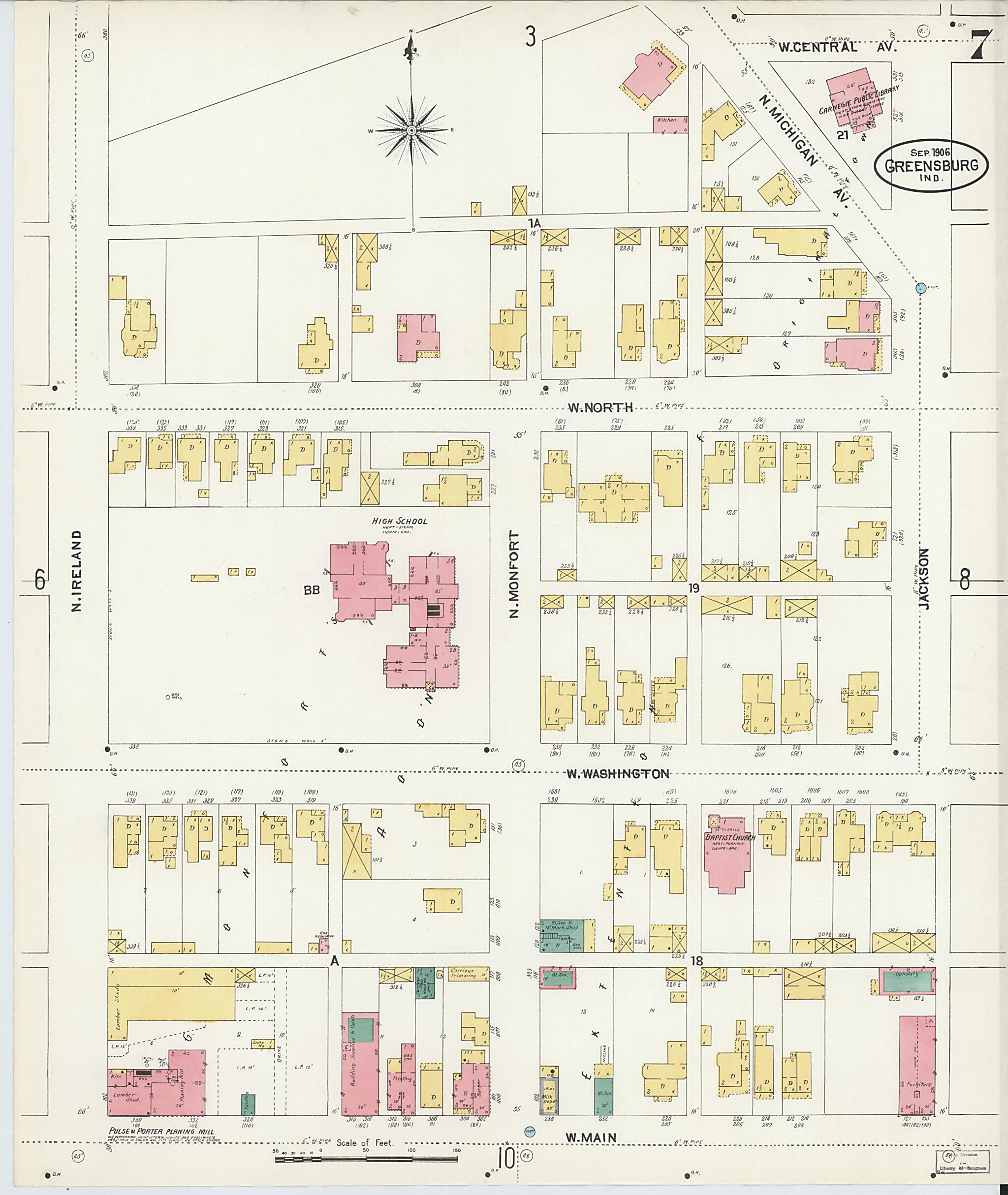 This old map of Greensburg, Decatur County, Indiana was created by Sanborn Map Company in 1906