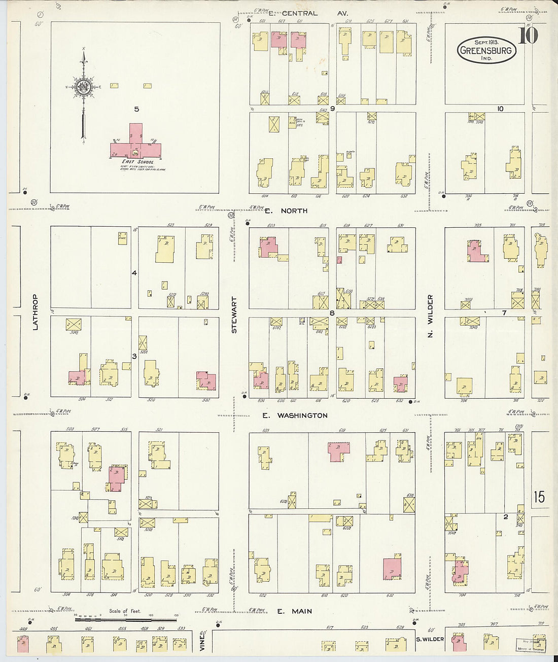 This old map of Greensburg, Decatur County, Indiana was created by Sanborn Map Company in 1913