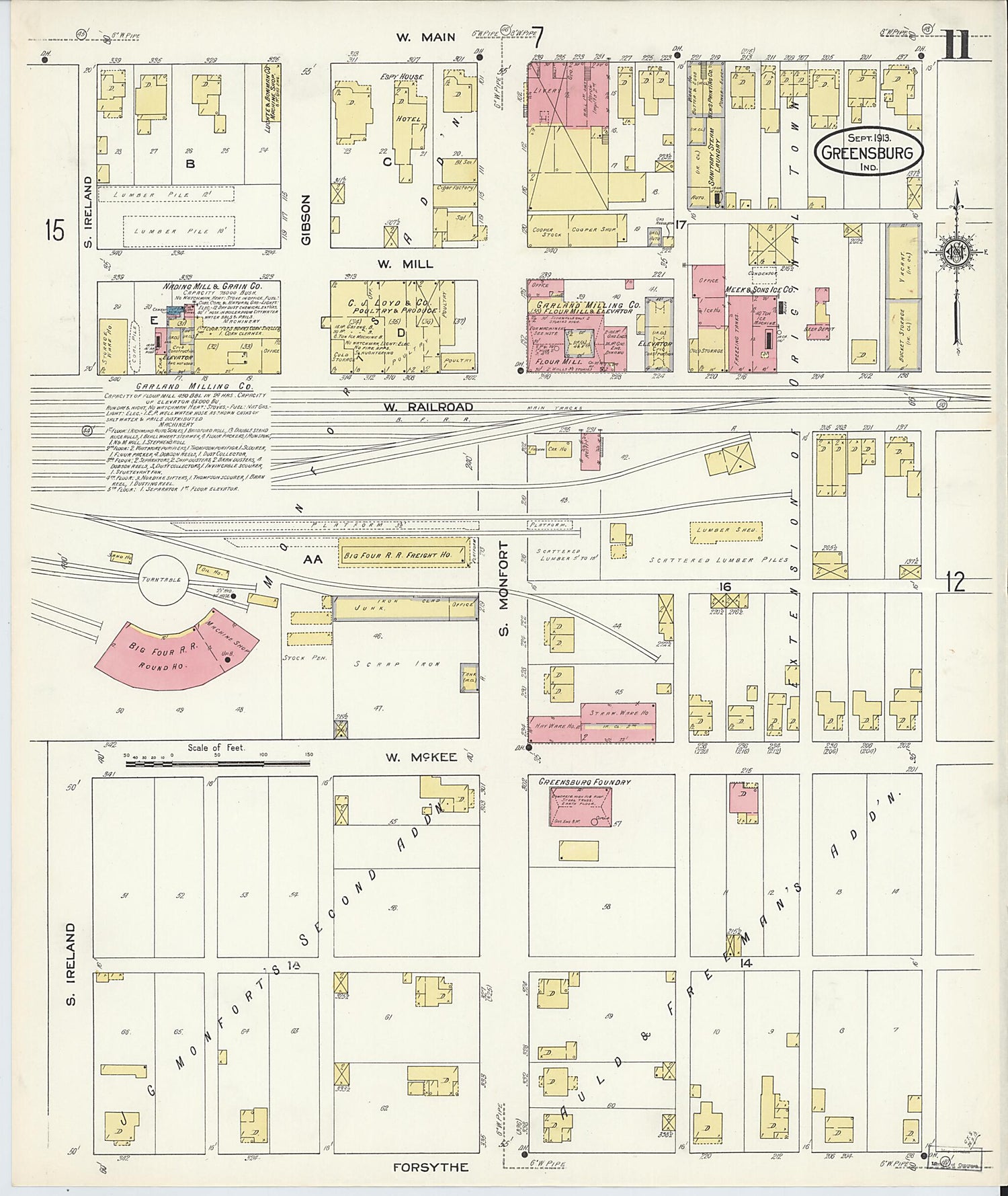 This old map of Greensburg, Decatur County, Indiana was created by Sanborn Map Company in 1913