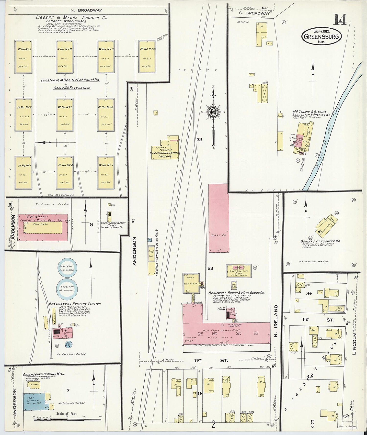 This old map of Greensburg, Decatur County, Indiana was created by Sanborn Map Company in 1913