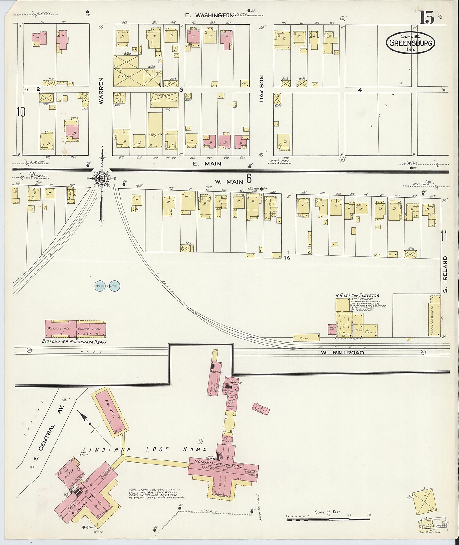 This old map of Greensburg, Decatur County, Indiana was created by Sanborn Map Company in 1913