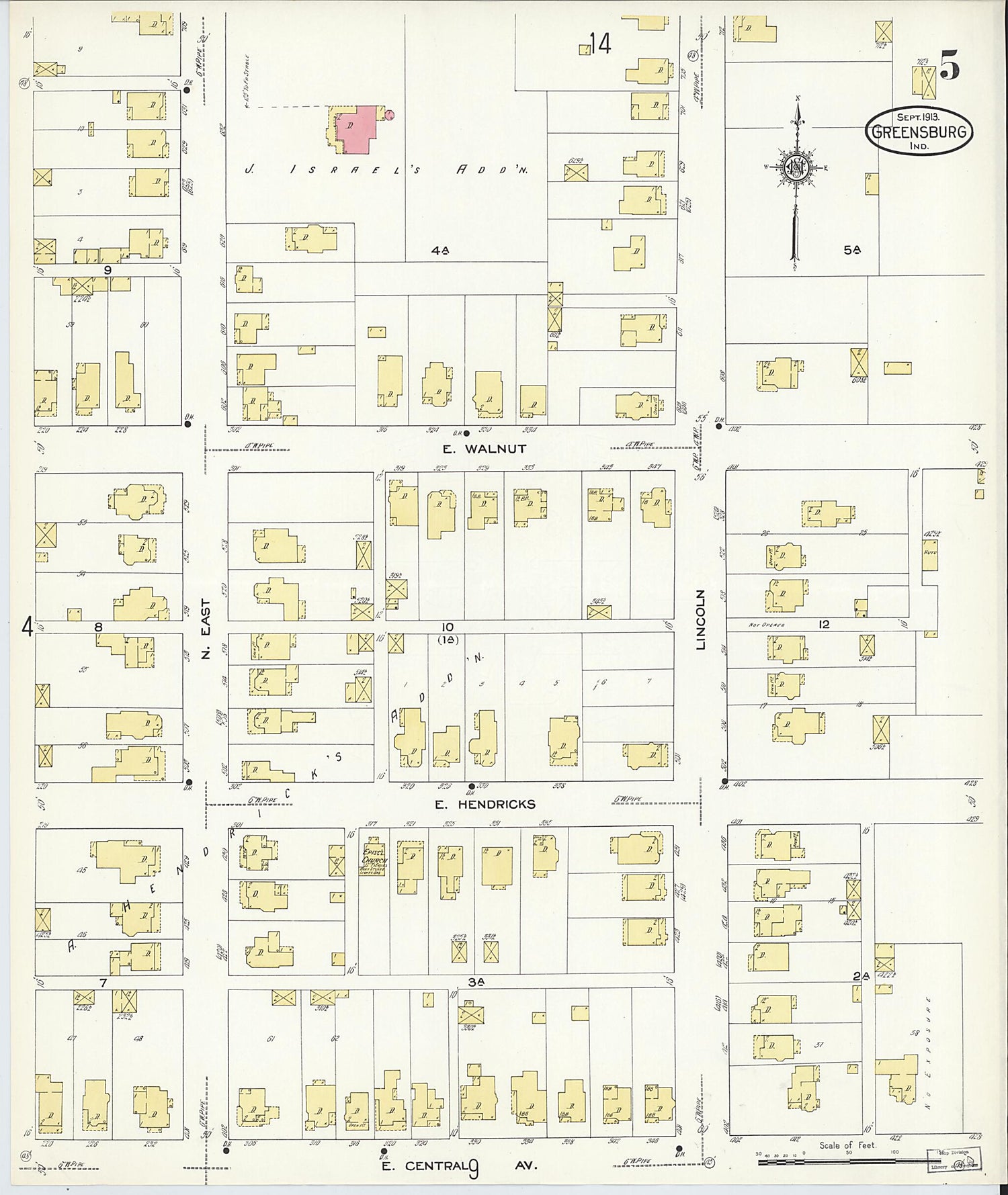 This old map of Greensburg, Decatur County, Indiana was created by Sanborn Map Company in 1913