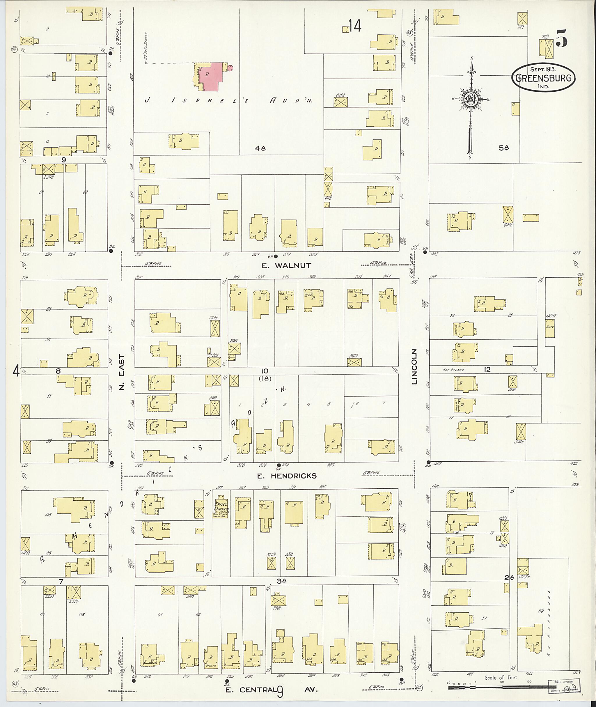 This old map of Greensburg, Decatur County, Indiana was created by Sanborn Map Company in 1913