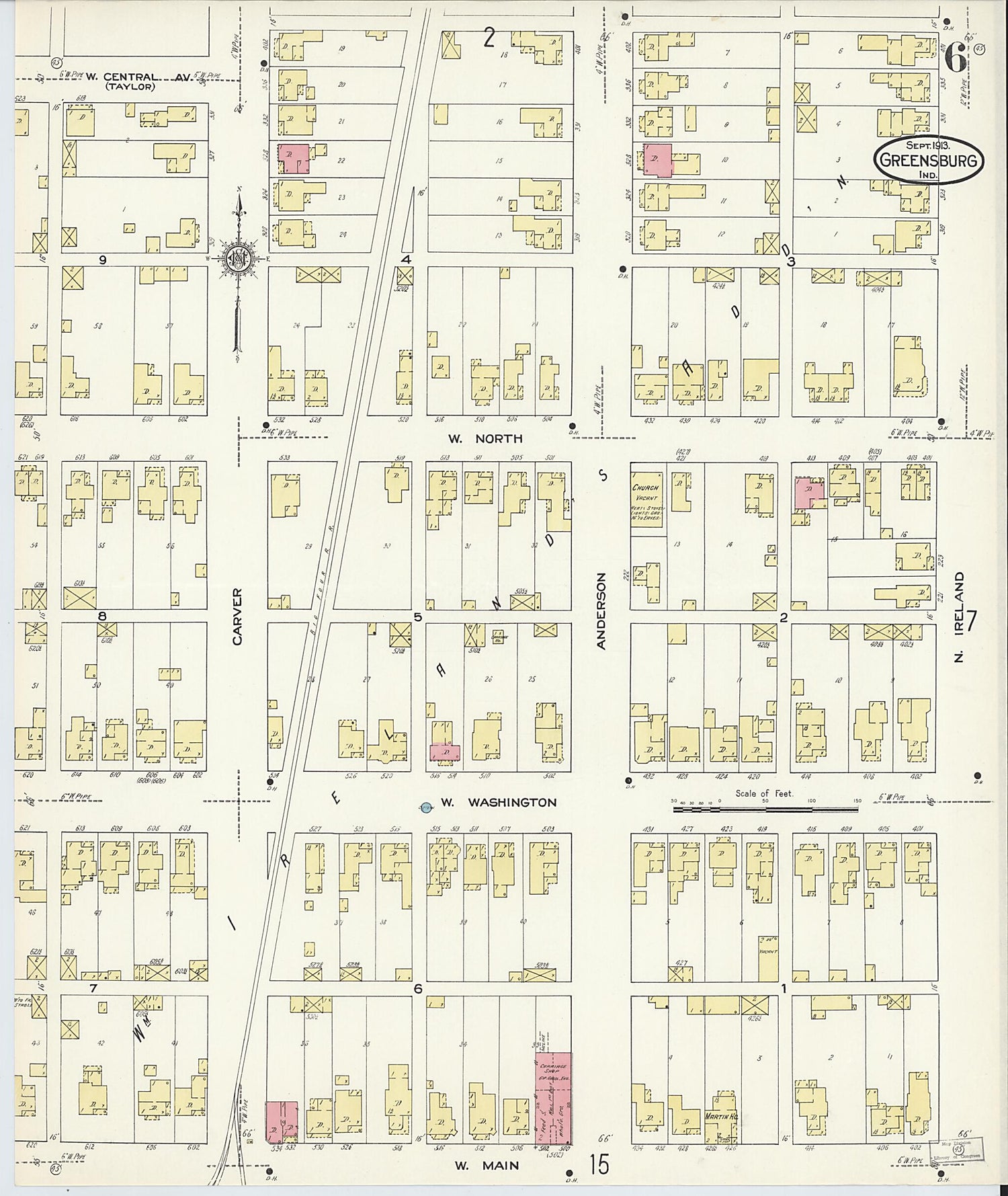 This old map of Greensburg, Decatur County, Indiana was created by Sanborn Map Company in 1913