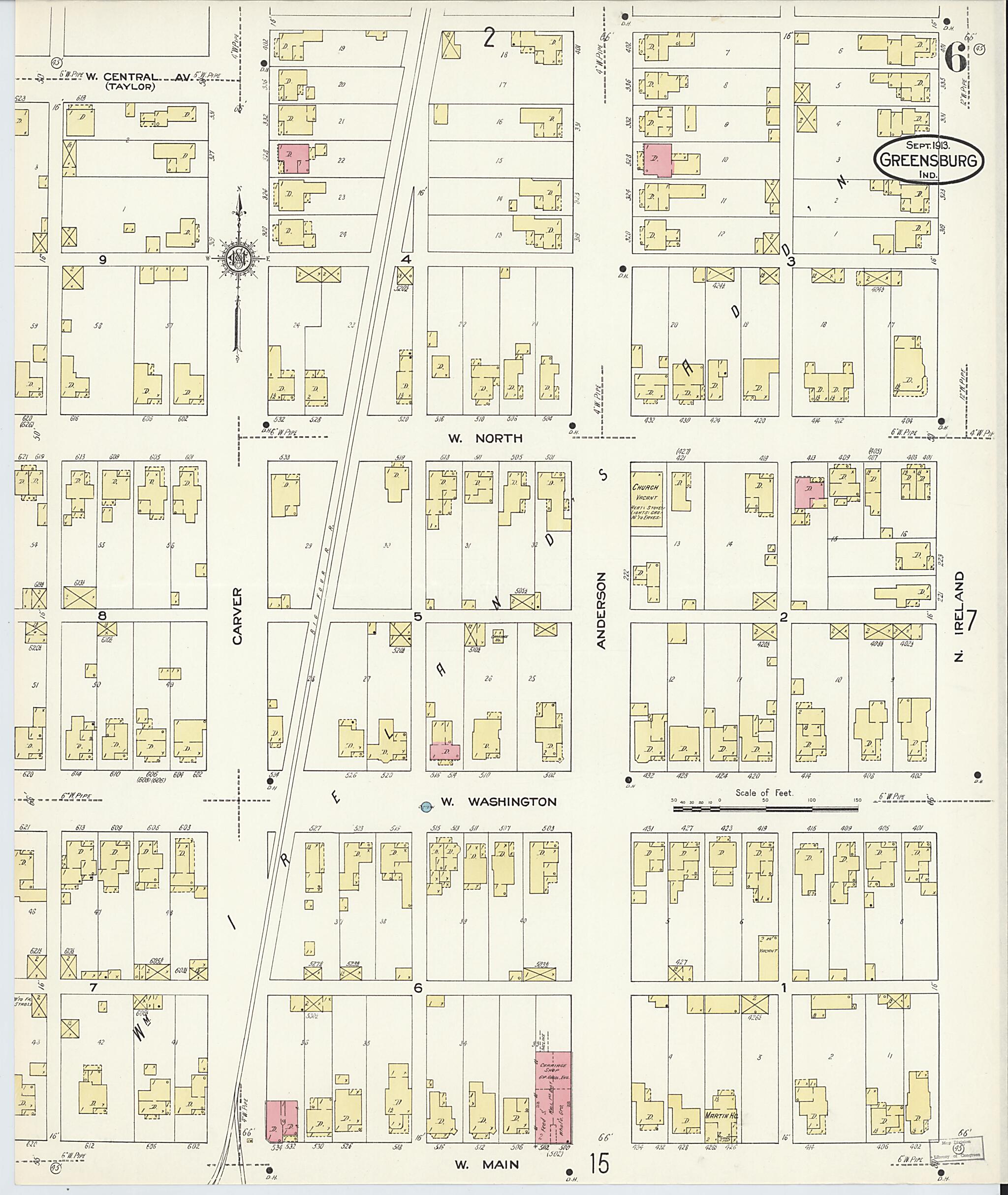 This old map of Greensburg, Decatur County, Indiana was created by Sanborn Map Company in 1913