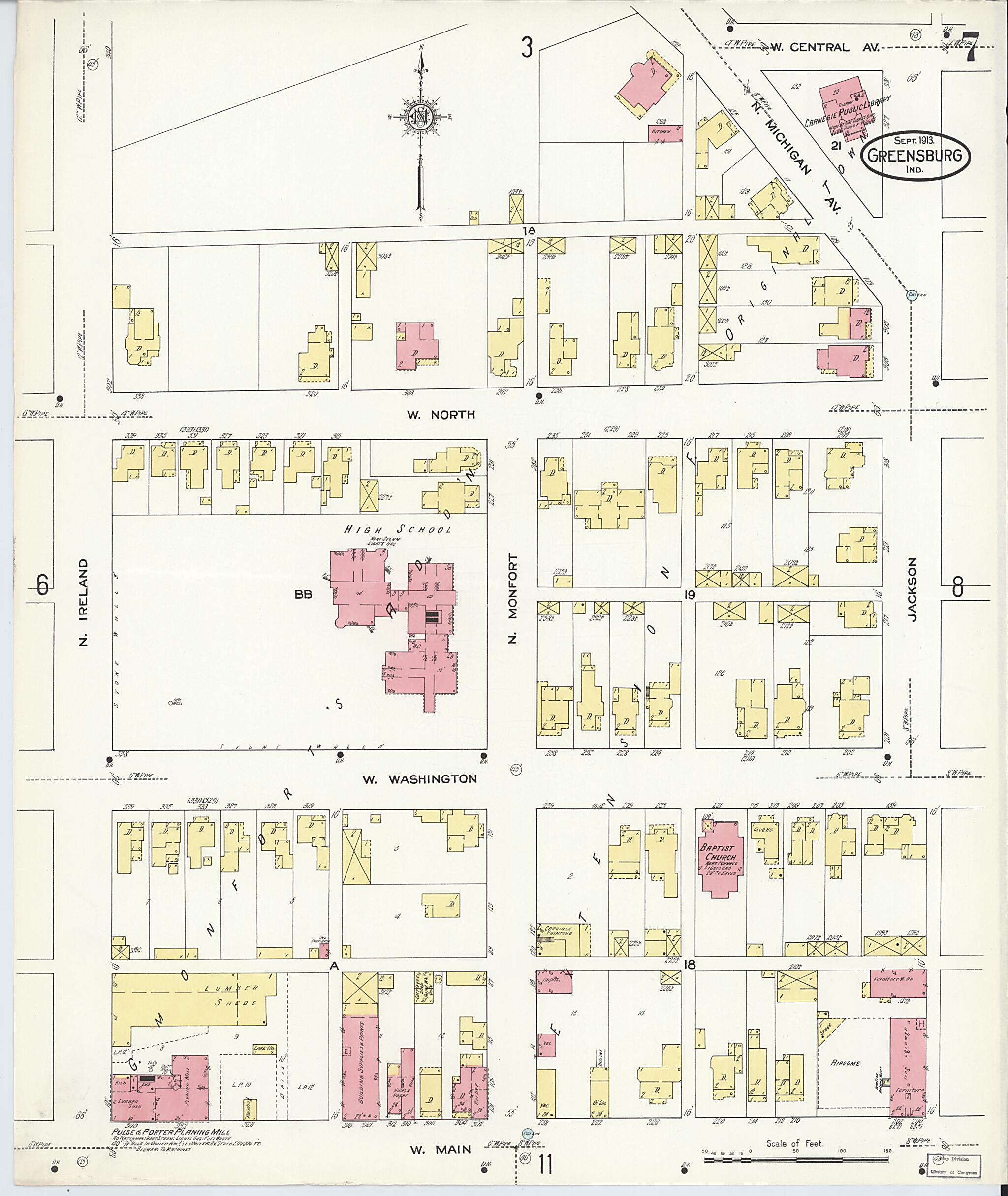 This old map of Greensburg, Decatur County, Indiana was created by Sanborn Map Company in 1913