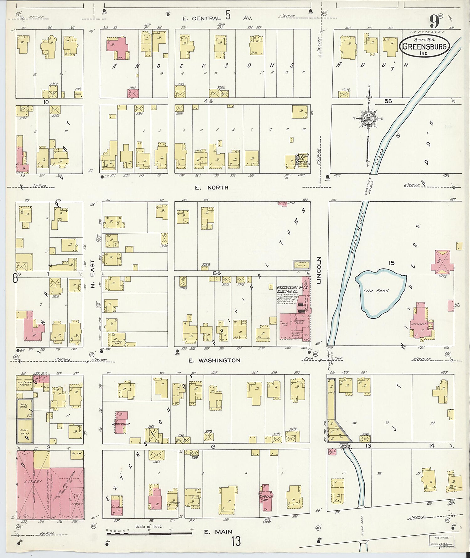 This old map of Greensburg, Decatur County, Indiana was created by Sanborn Map Company in 1913