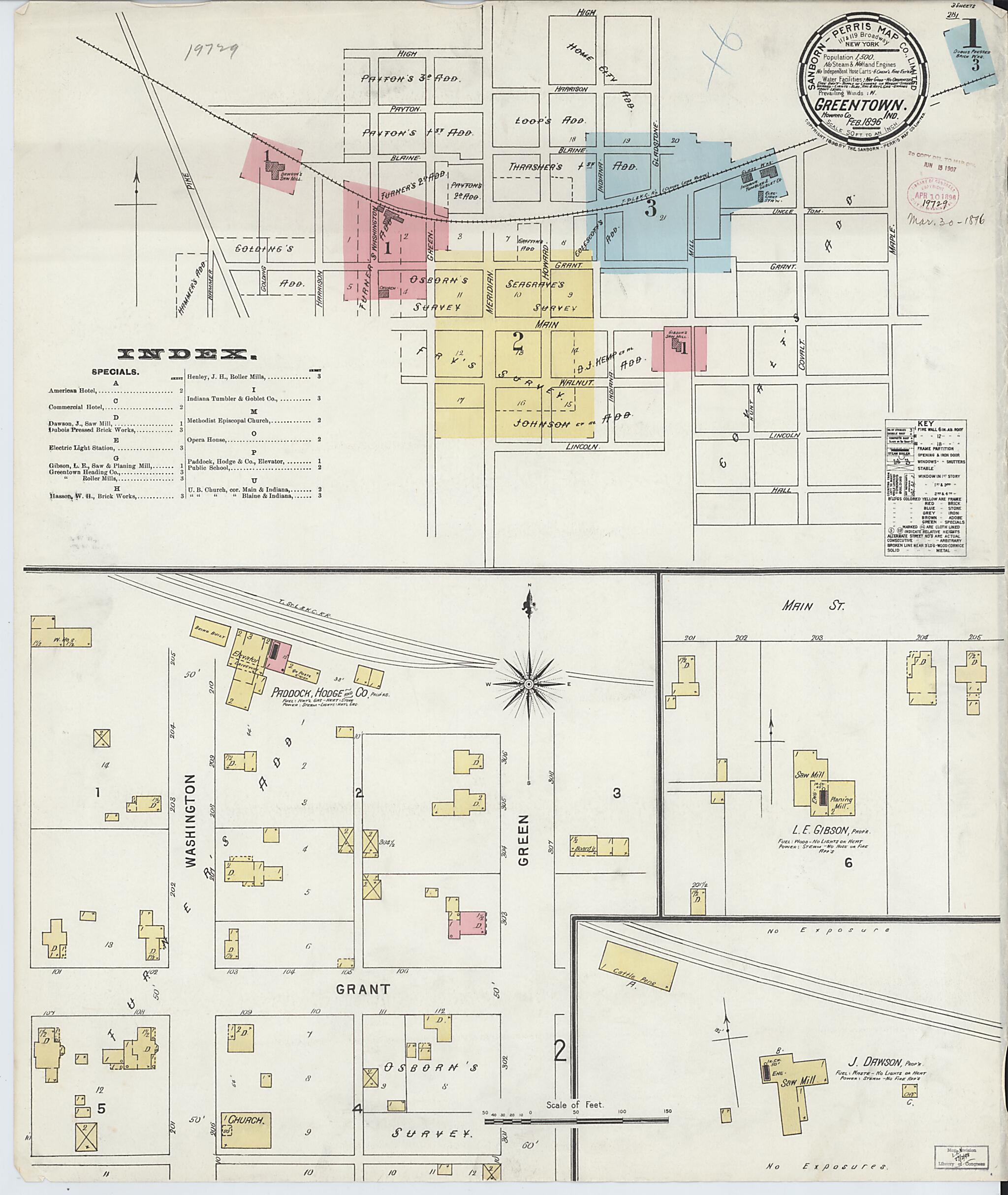 This old map of Greentown, Howard County, Indiana was created by Sanborn Map Company in 1896