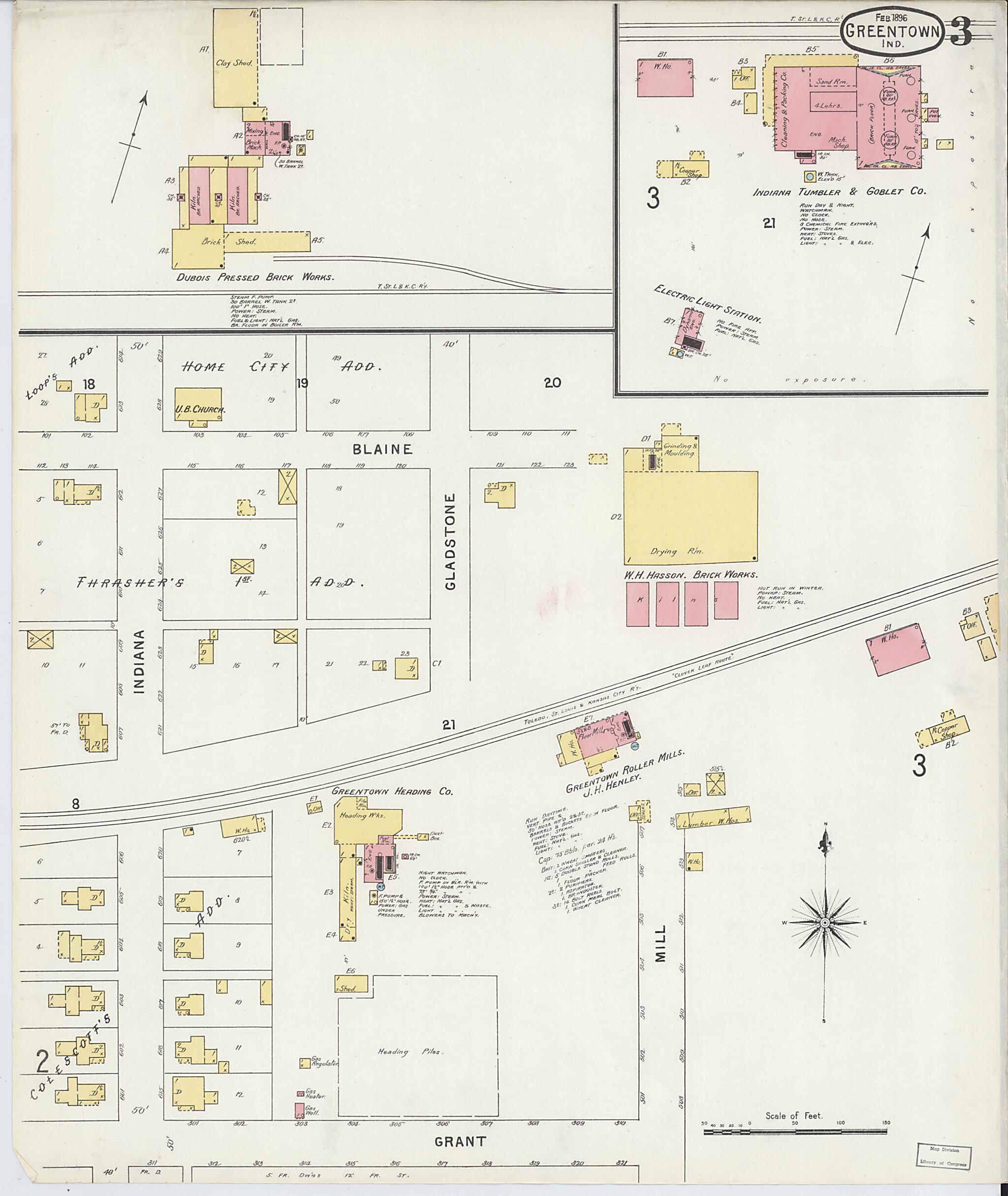 This old map of Greentown, Howard County, Indiana was created by Sanborn Map Company in 1896