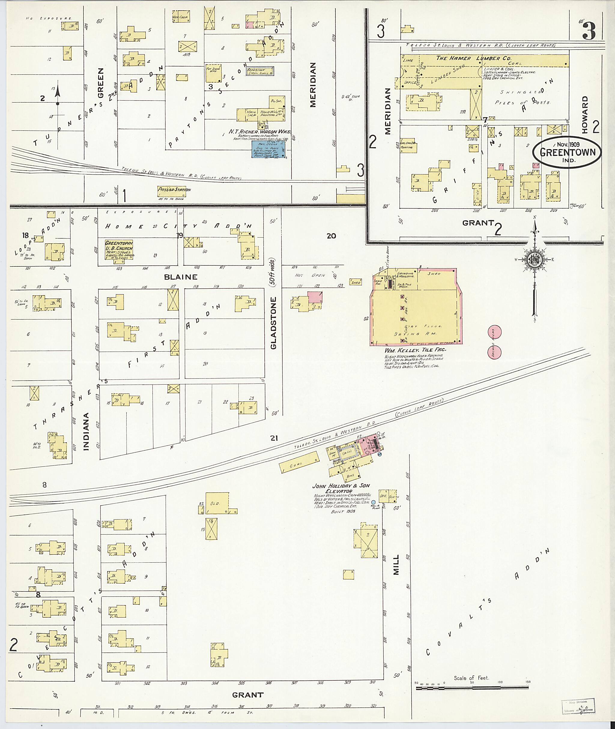 This old map of Greentown, Howard County, Indiana was created by Sanborn Map Company in 1909