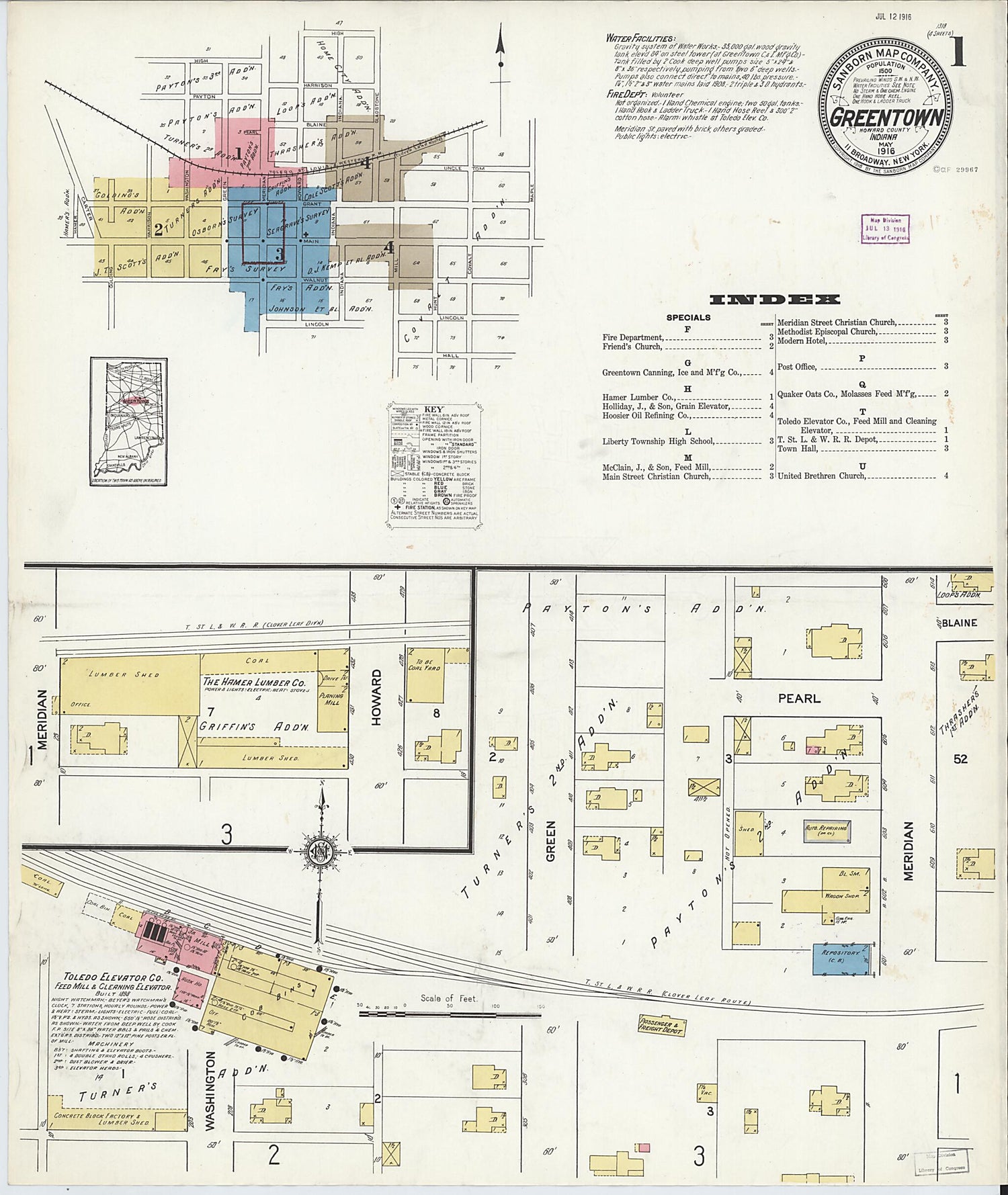 This old map of Greentown, Howard County, Indiana was created by Sanborn Map Company in 1916