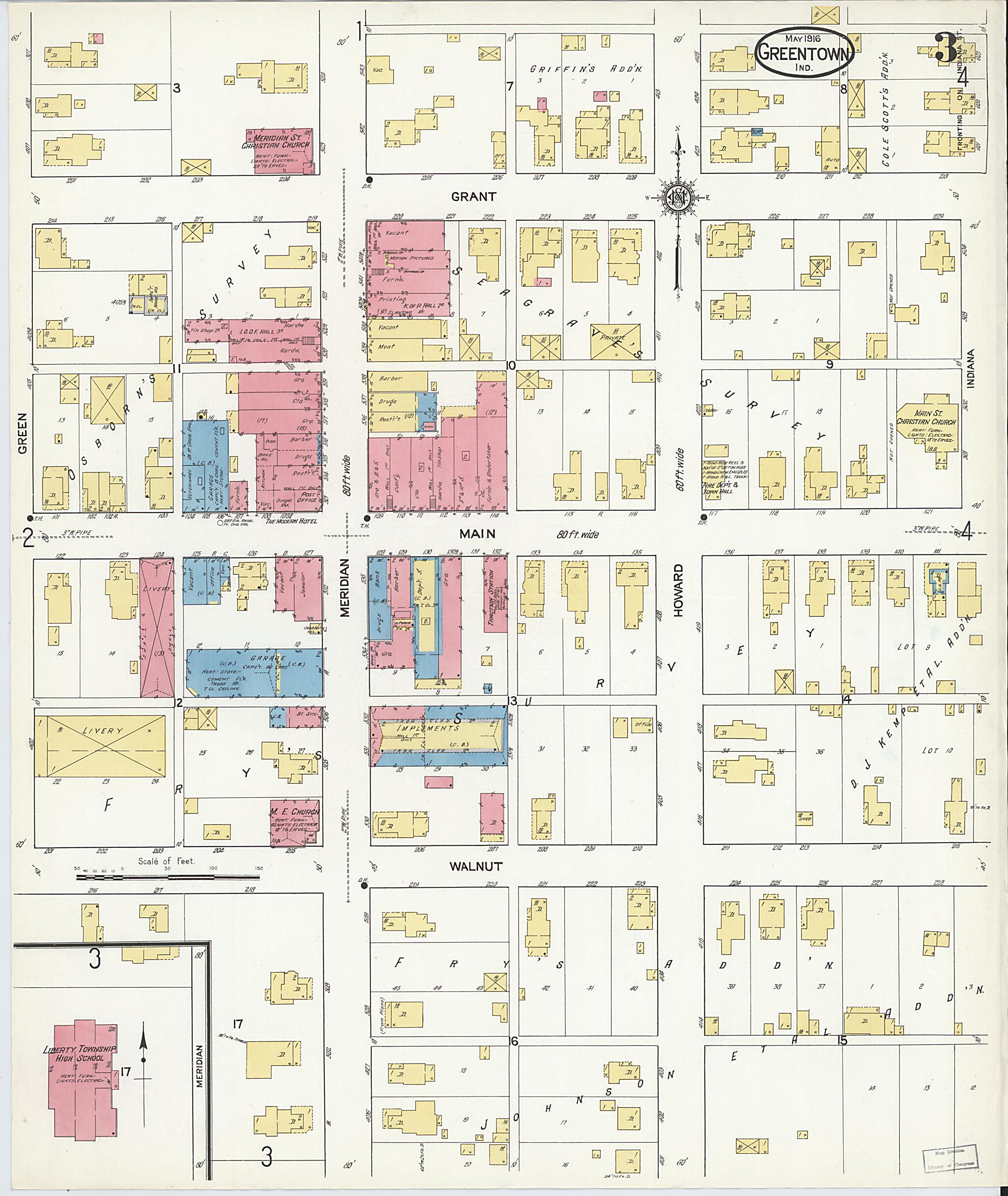 This old map of Greentown, Howard County, Indiana was created by Sanborn Map Company in 1916