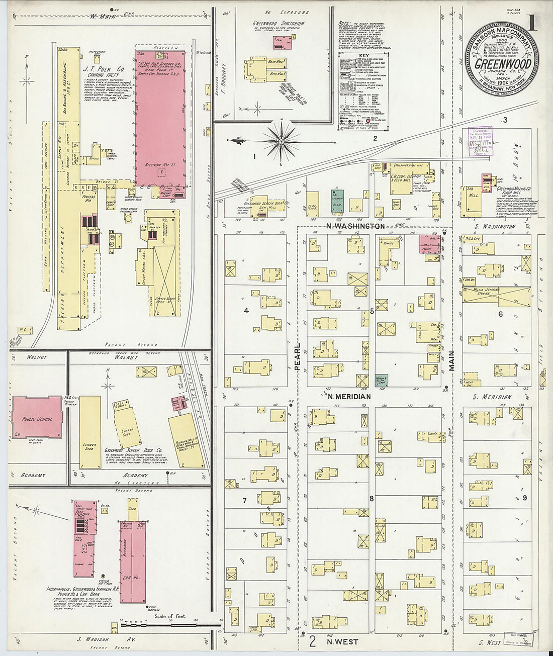 This old map of Greenwood, Johnson County, Indiana was created by Sanborn Map Company in 1902