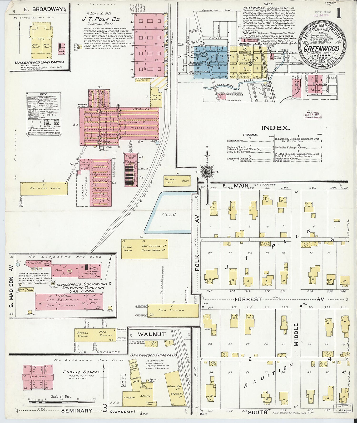 This old map of Greenwood, Johnson County, Indiana was created by Sanborn Map Company in 1910