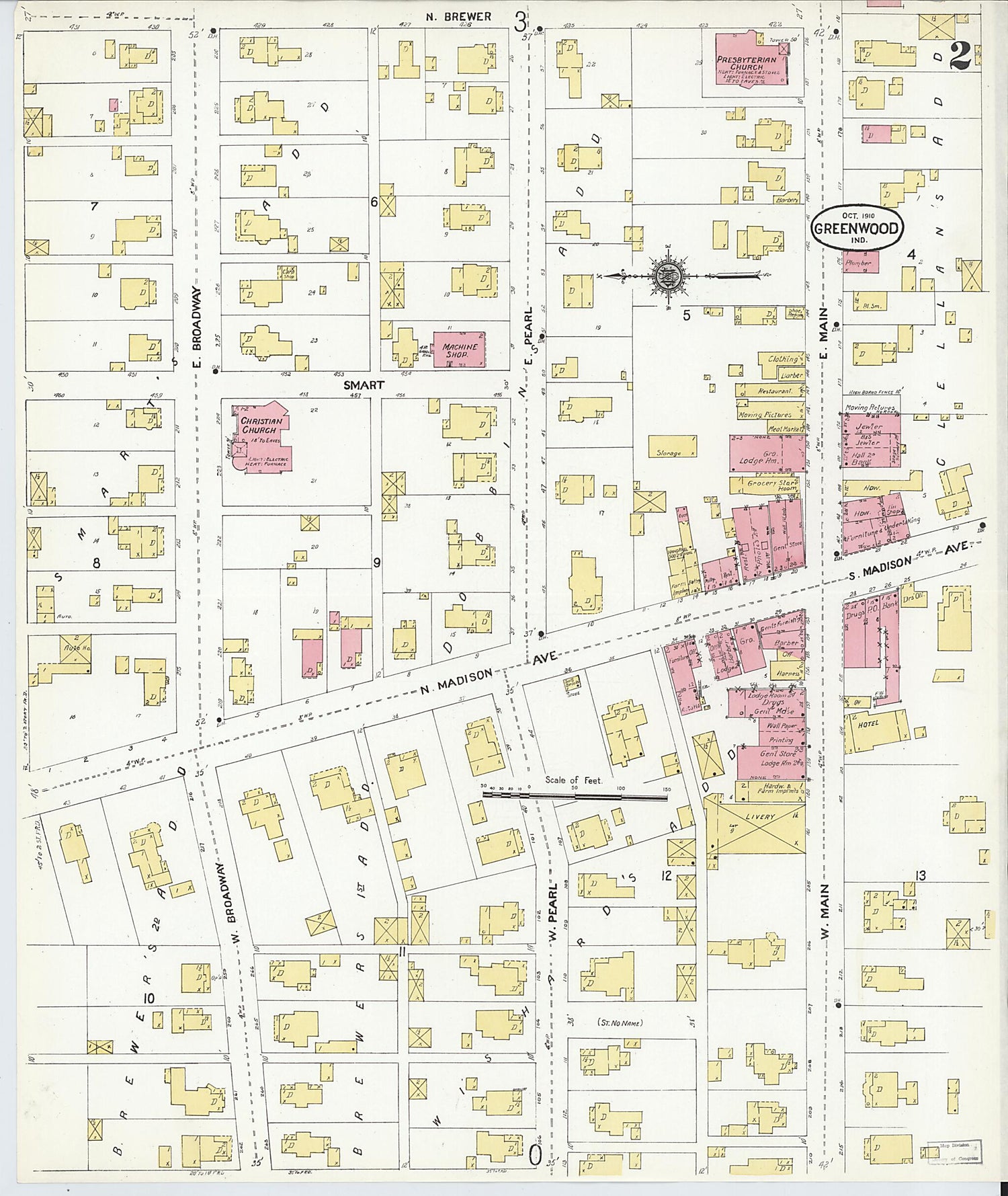 This old map of Greenwood, Johnson County, Indiana was created by Sanborn Map Company in 1910