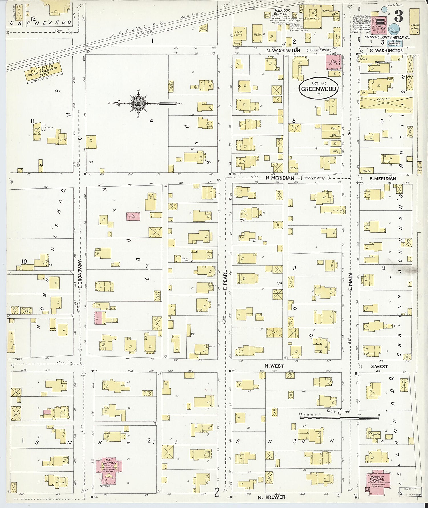 This old map of Greenwood, Johnson County, Indiana was created by Sanborn Map Company in 1910