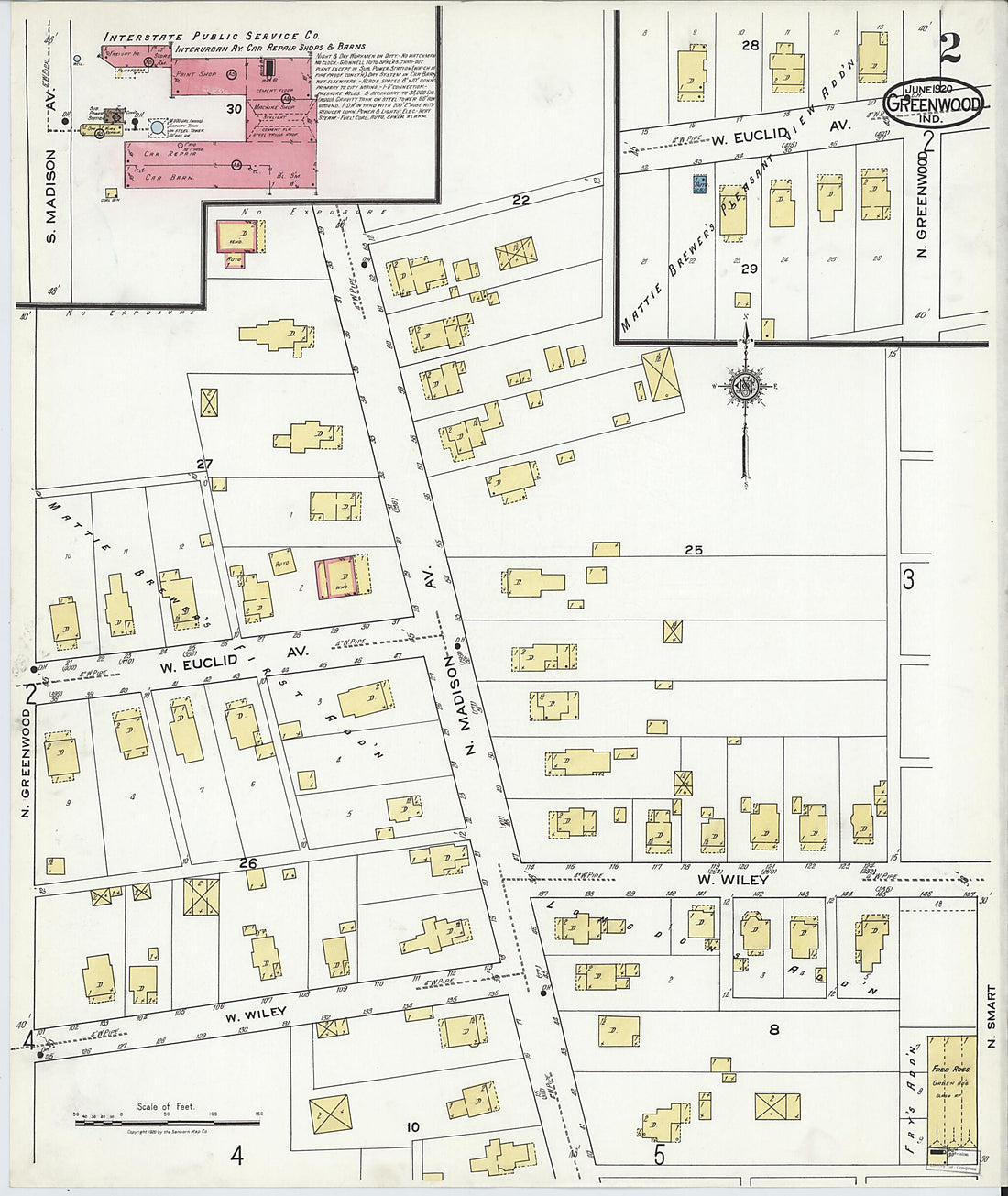 This old map of Greenwood, Johnson County, Indiana was created by Sanborn Map Company in 1920