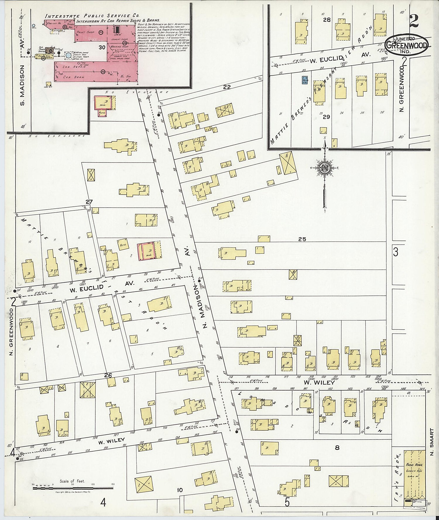 This old map of Greenwood, Johnson County, Indiana was created by Sanborn Map Company in 1920