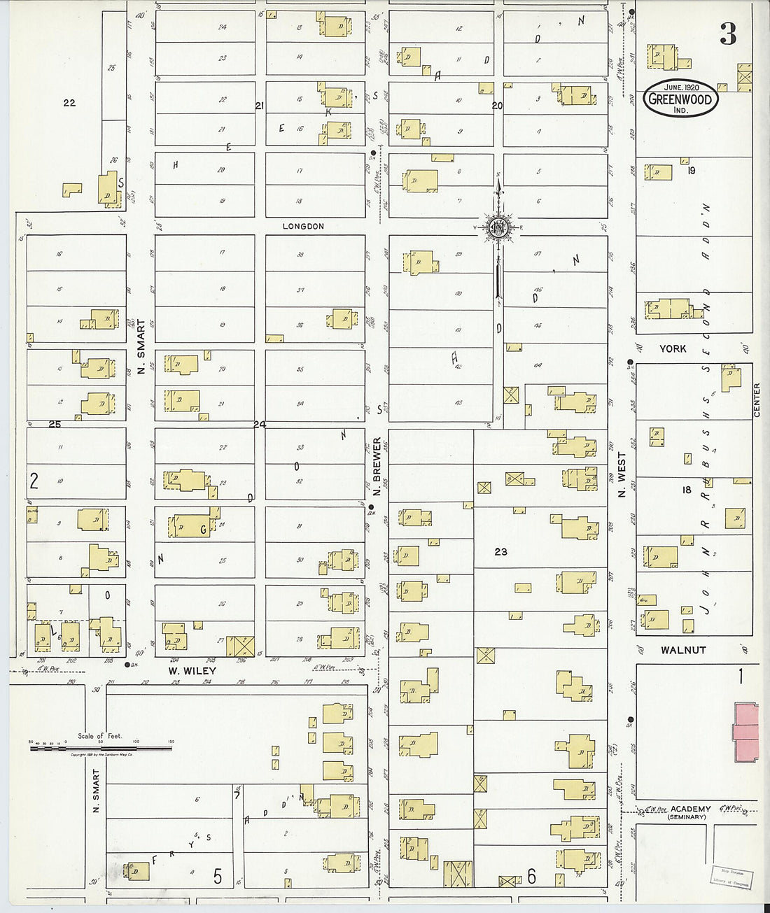 This old map of Greenwood, Johnson County, Indiana was created by Sanborn Map Company in 1920