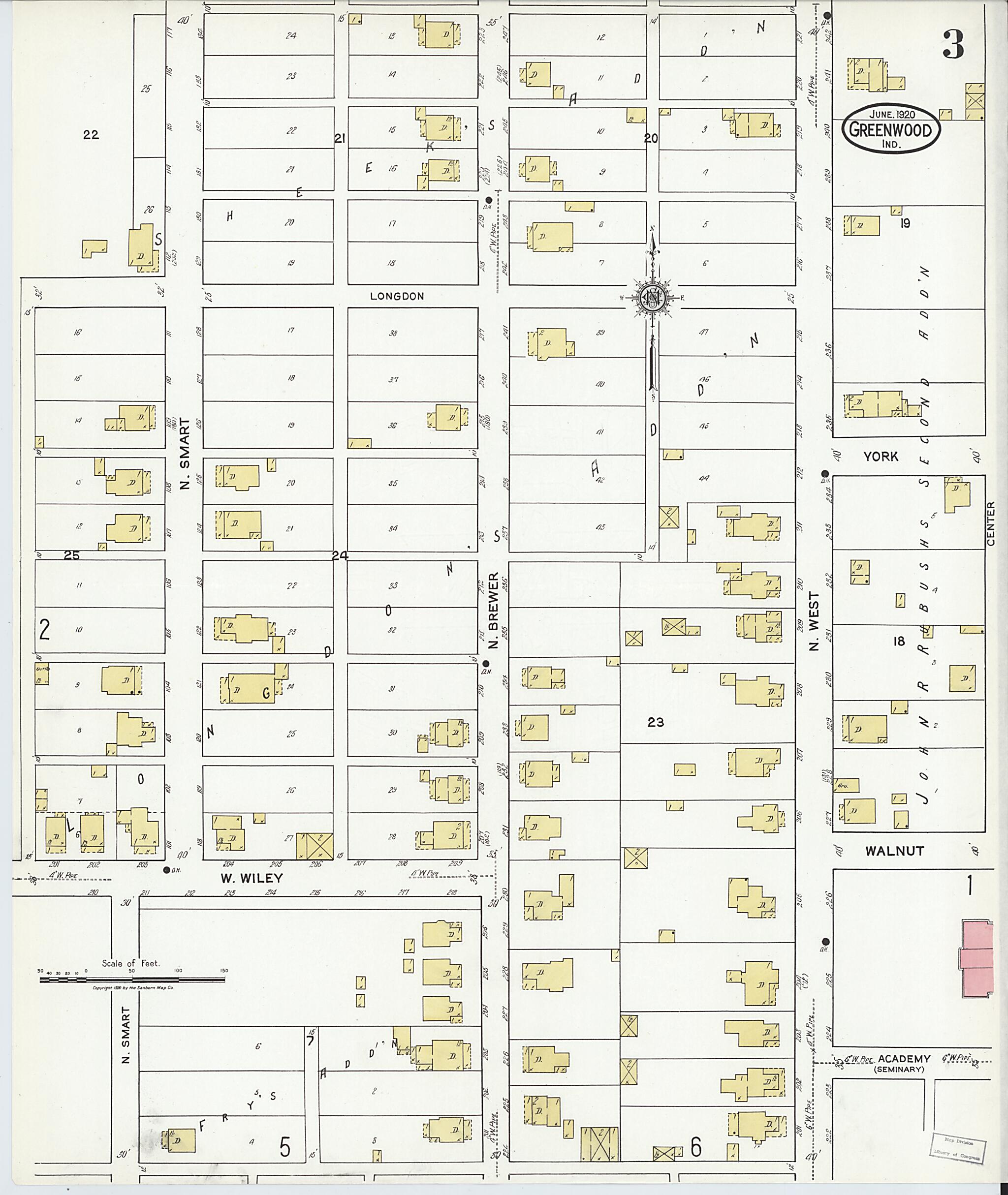 This old map of Greenwood, Johnson County, Indiana was created by Sanborn Map Company in 1920