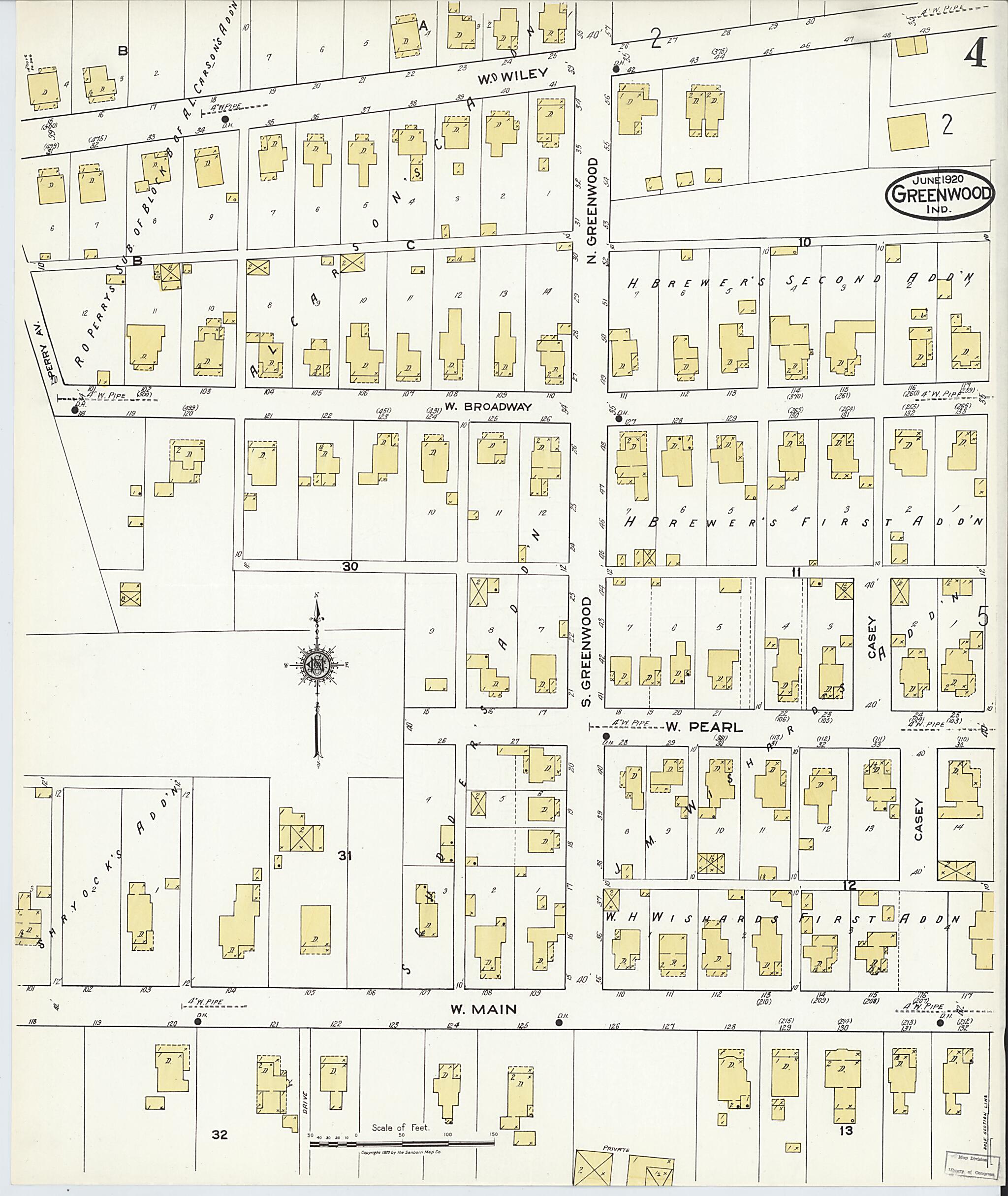 This old map of Greenwood, Johnson County, Indiana was created by Sanborn Map Company in 1920