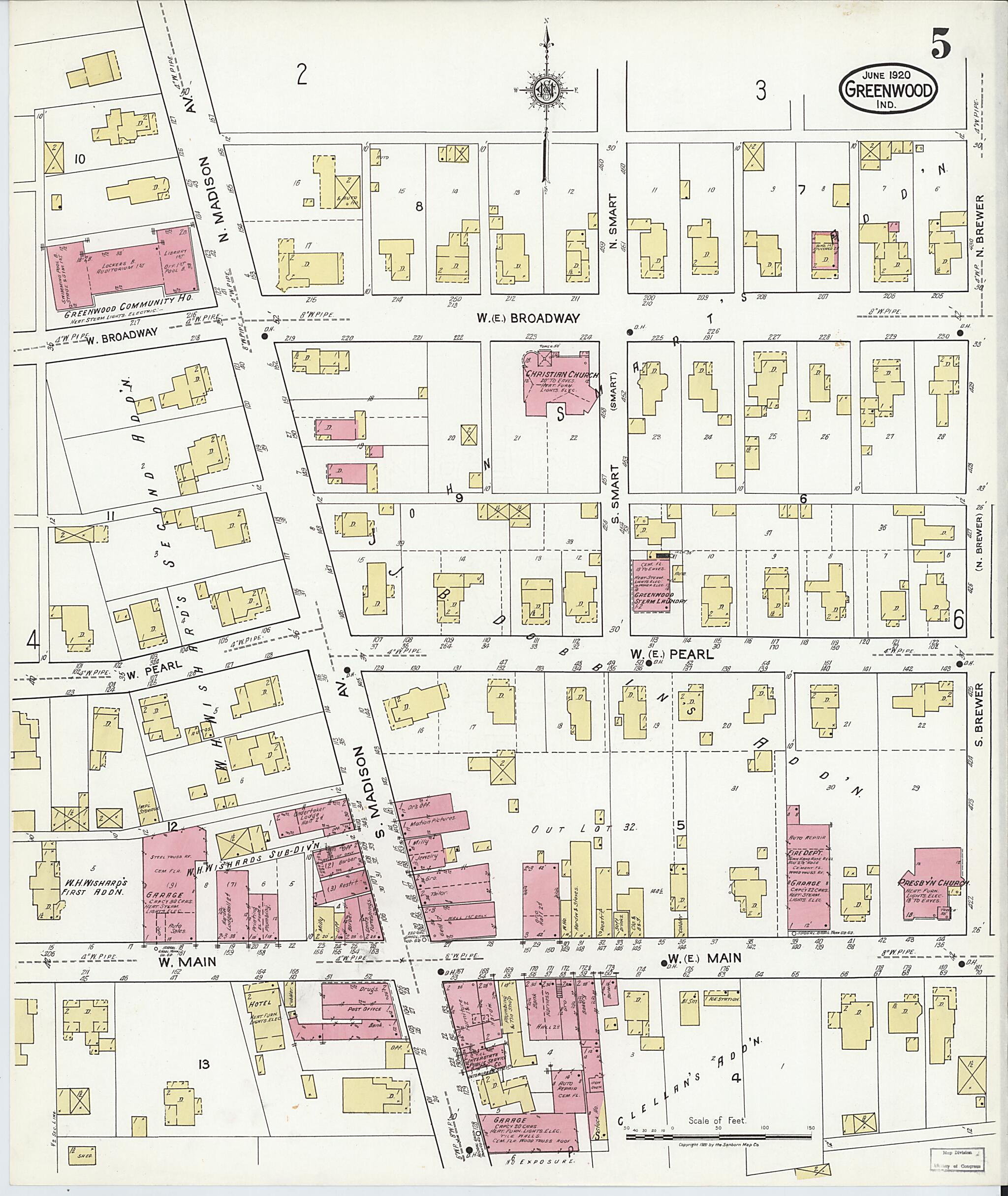 This old map of Greenwood, Johnson County, Indiana was created by Sanborn Map Company in 1920