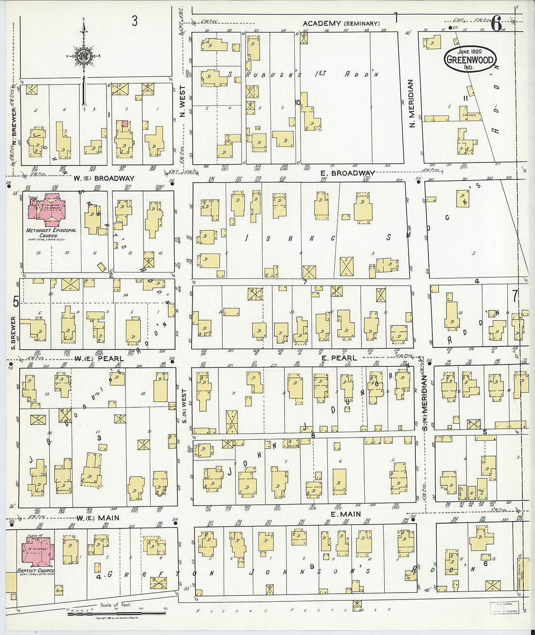 This old map of Greenwood, Johnson County, Indiana was created by Sanborn Map Company in 1920