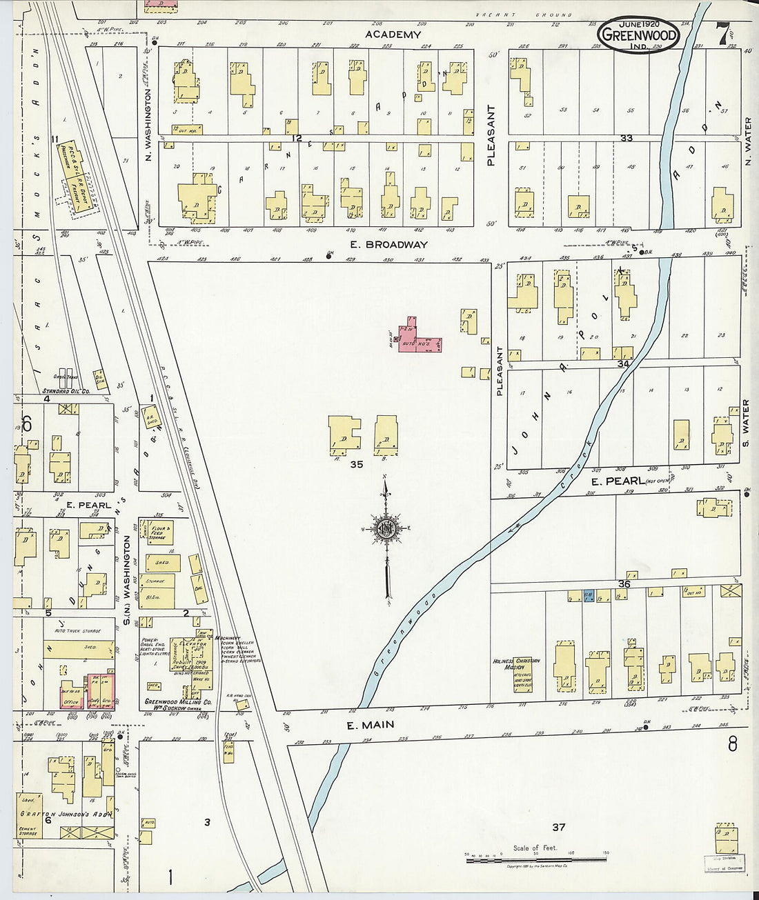 This old map of Greenwood, Johnson County, Indiana was created by Sanborn Map Company in 1920