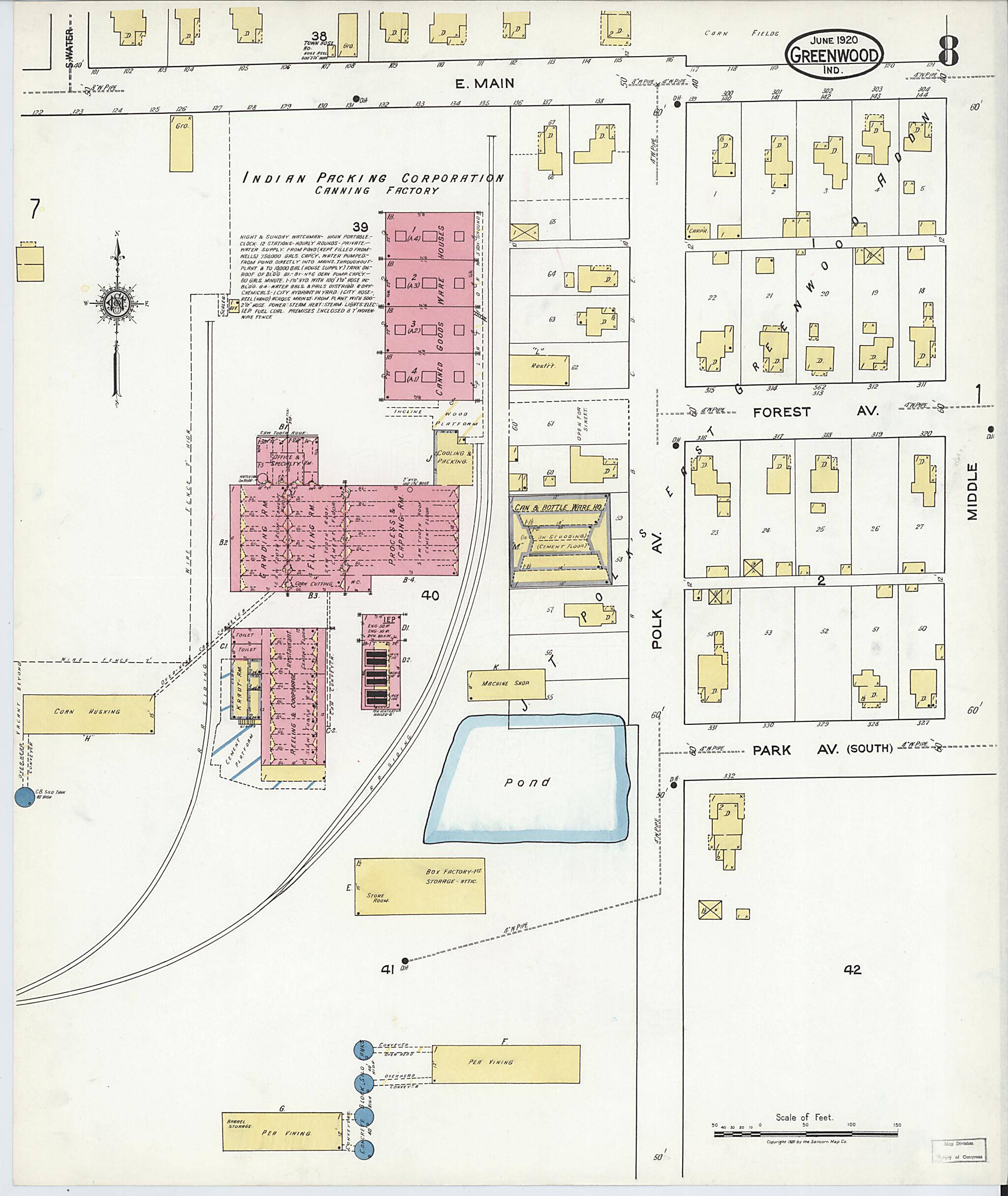 This old map of Greenwood, Johnson County, Indiana was created by Sanborn Map Company in 1920