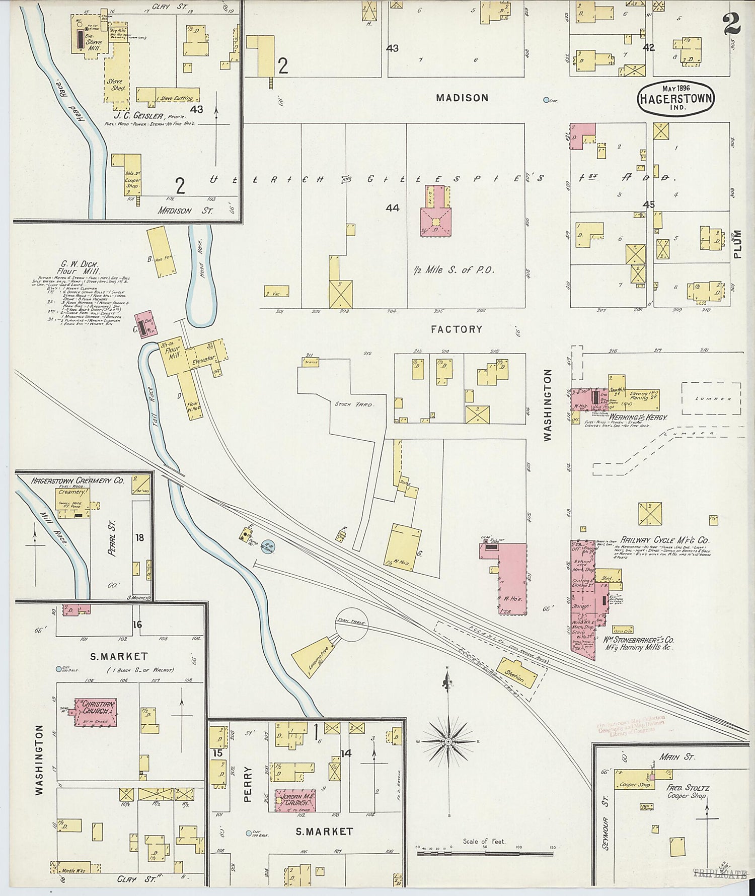 This old map of Hagerstown, Wayne County, Indiana was created by Sanborn Map Company in 1896