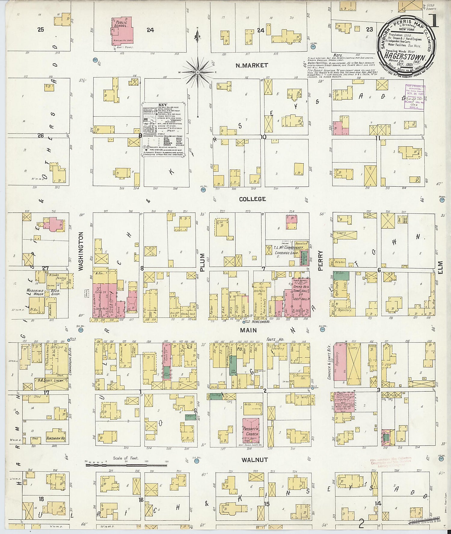 This old map of Hagerstown, Wayne County, Indiana was created by Sanborn Map Company in 1901