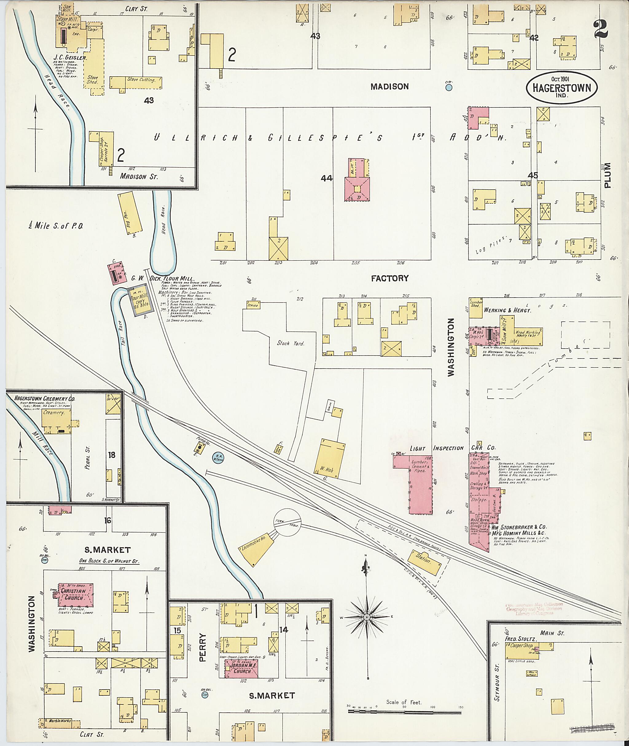 This old map of Hagerstown, Wayne County, Indiana was created by Sanborn Map Company in 1901