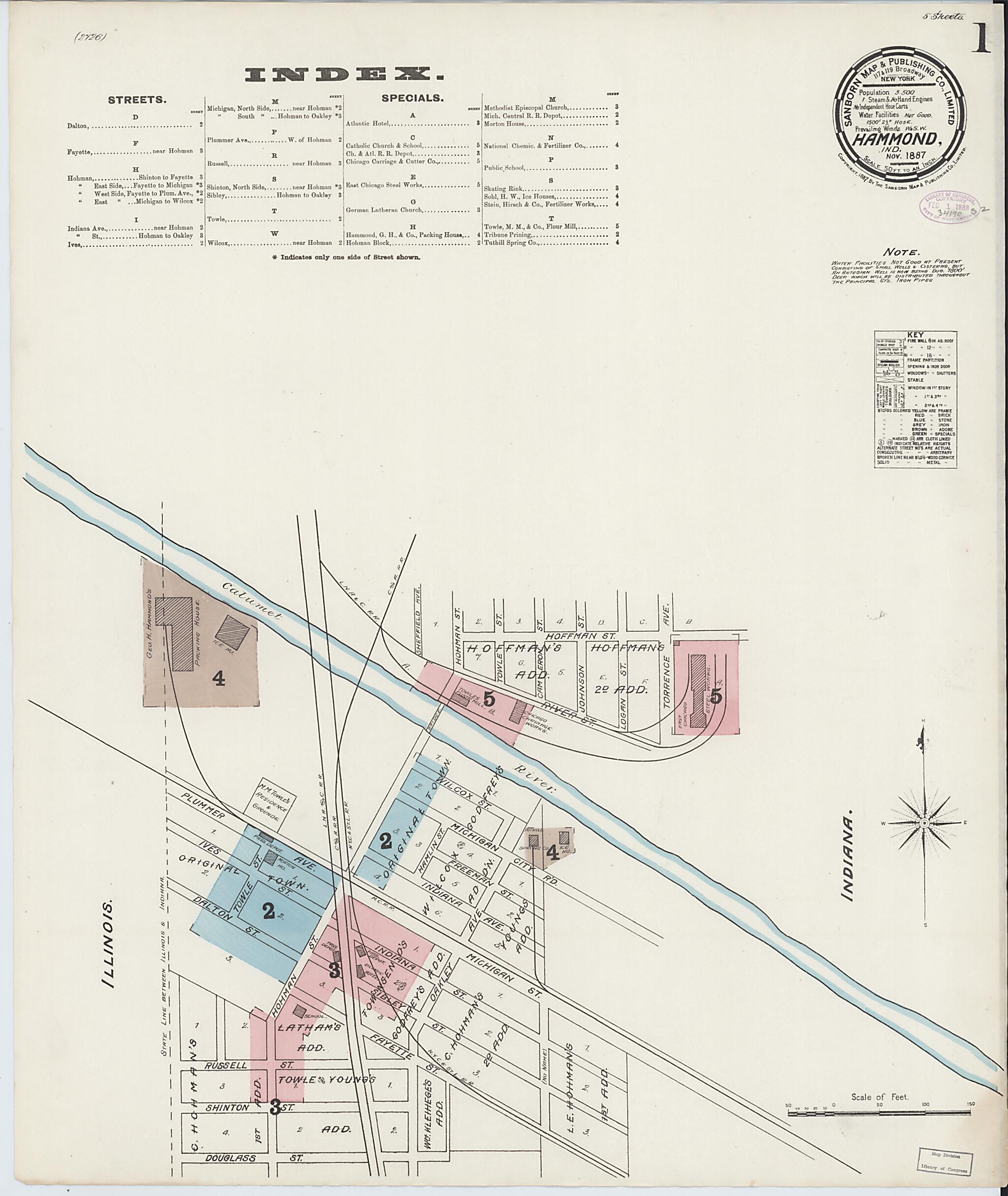 This old map of Hammond, Lake County, Indiana was created by Sanborn Map Company in 1887