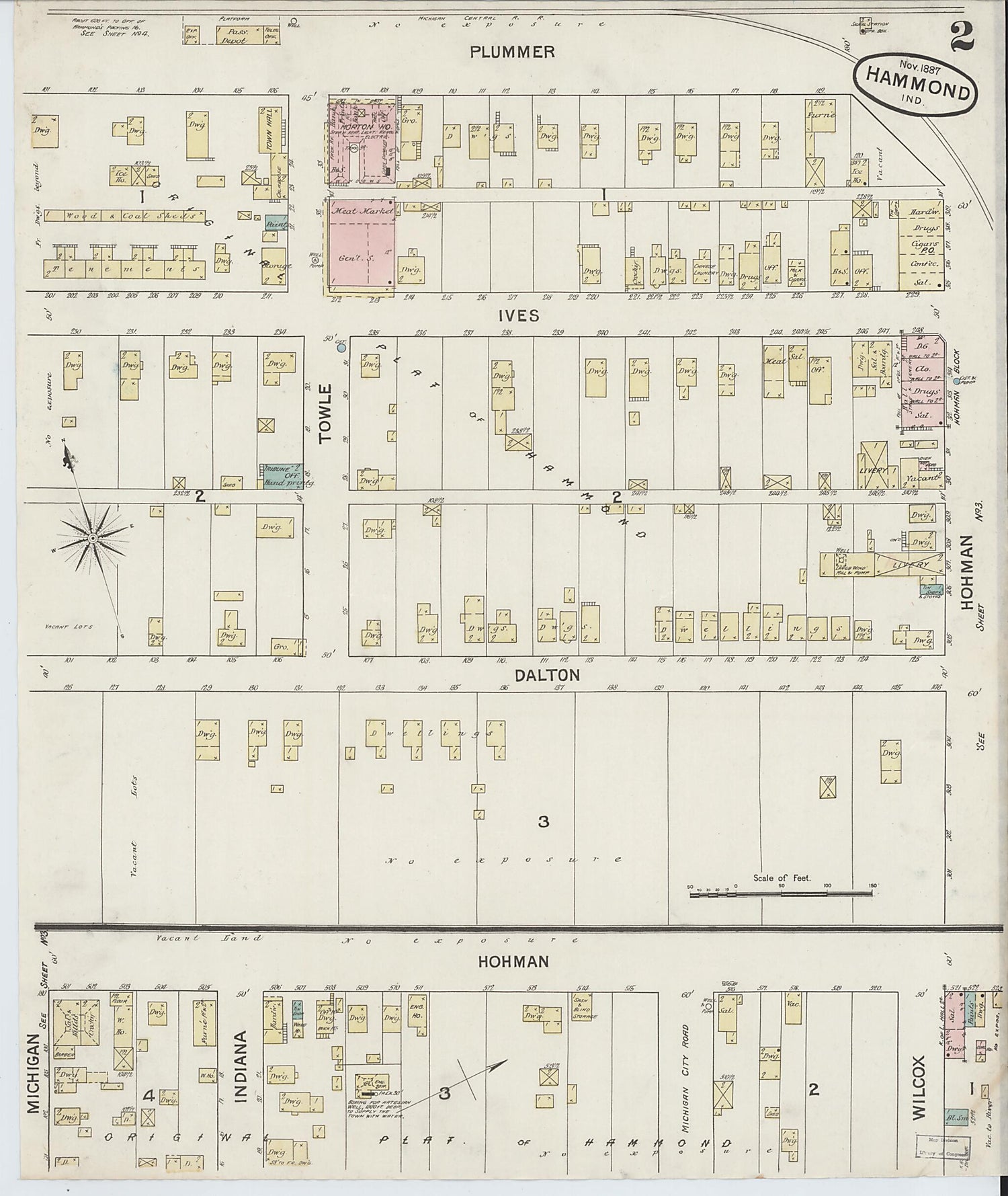 This old map of Hammond, Lake County, Indiana was created by Sanborn Map Company in 1887