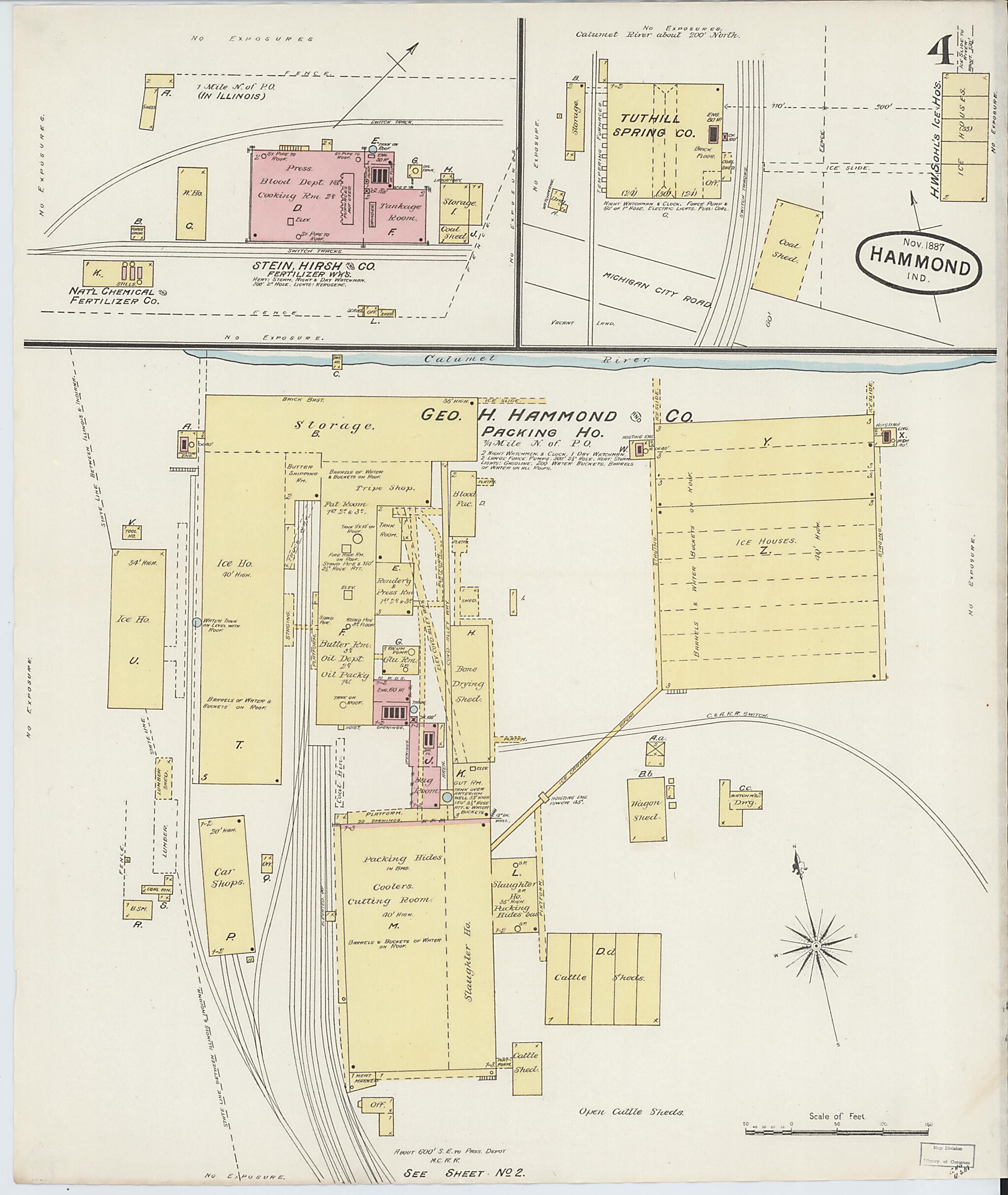 This old map of Hammond, Lake County, Indiana was created by Sanborn Map Company in 1887