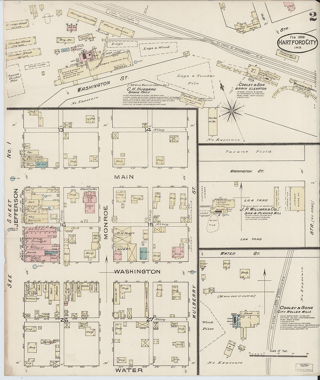 This old map of Hartford City, Blackford County, Indiana was created by Sanborn Map Company in 1886