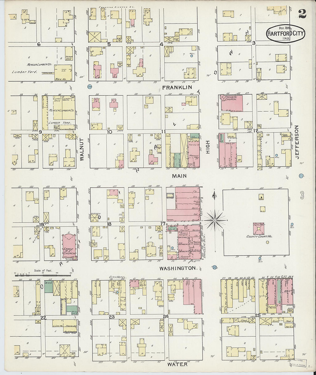 This old map of Hartford City, Blackford County, Indiana was created by Sanborn Map Company in 1892