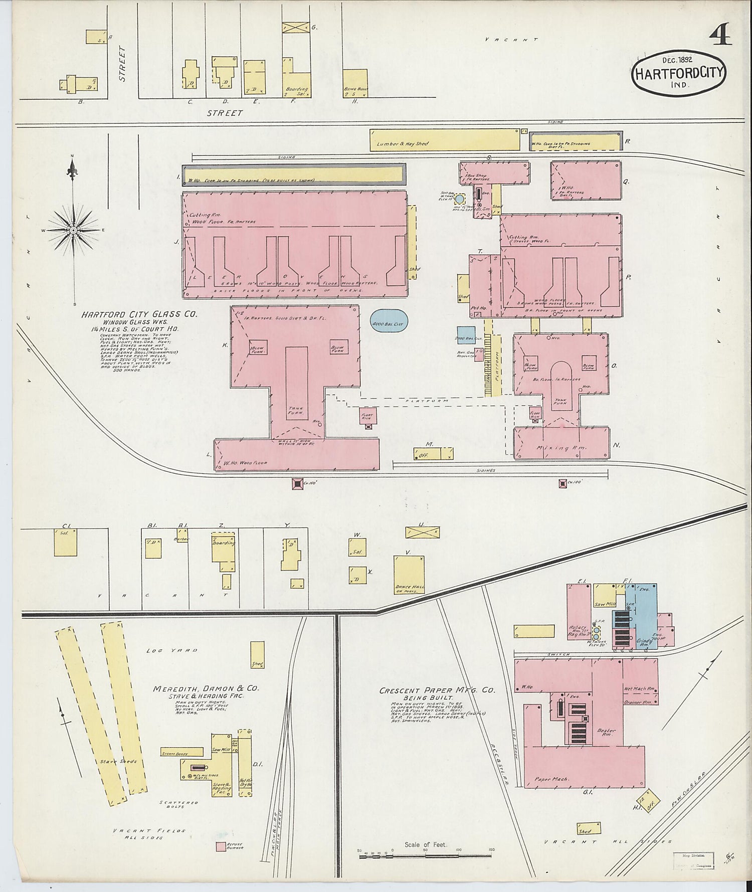 This old map of Hartford City, Blackford County, Indiana was created by Sanborn Map Company in 1892