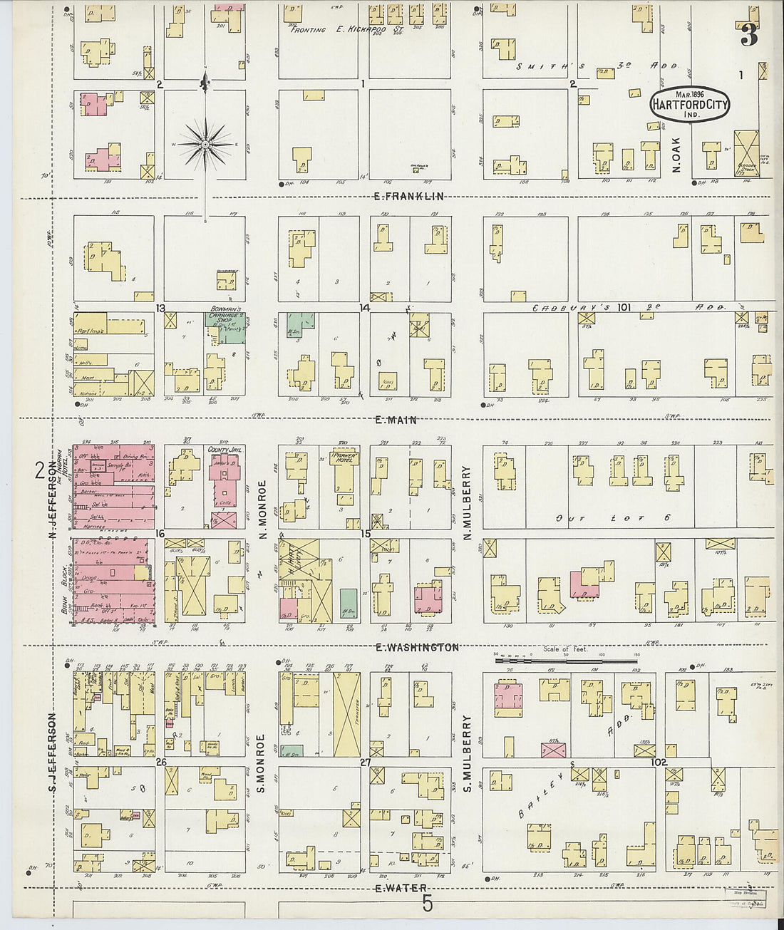 This old map of Hartford City, Blackford County, Indiana was created by Sanborn Map Company in 1896