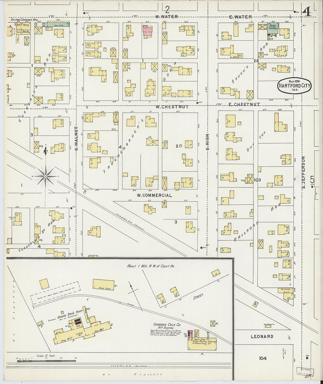 This old map of Hartford City, Blackford County, Indiana was created by Sanborn Map Company in 1896