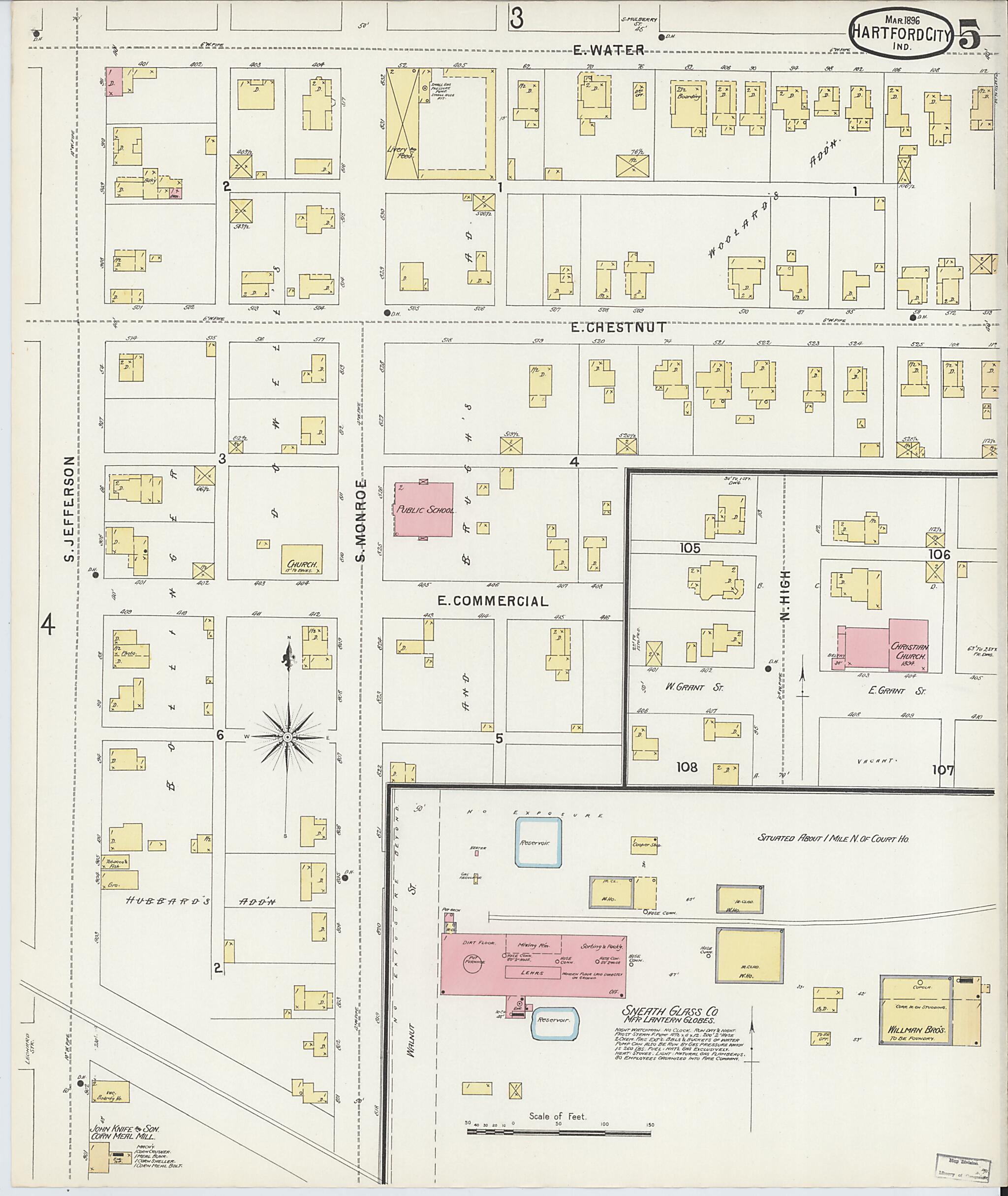 This old map of Hartford City, Blackford County, Indiana was created by Sanborn Map Company in 1896