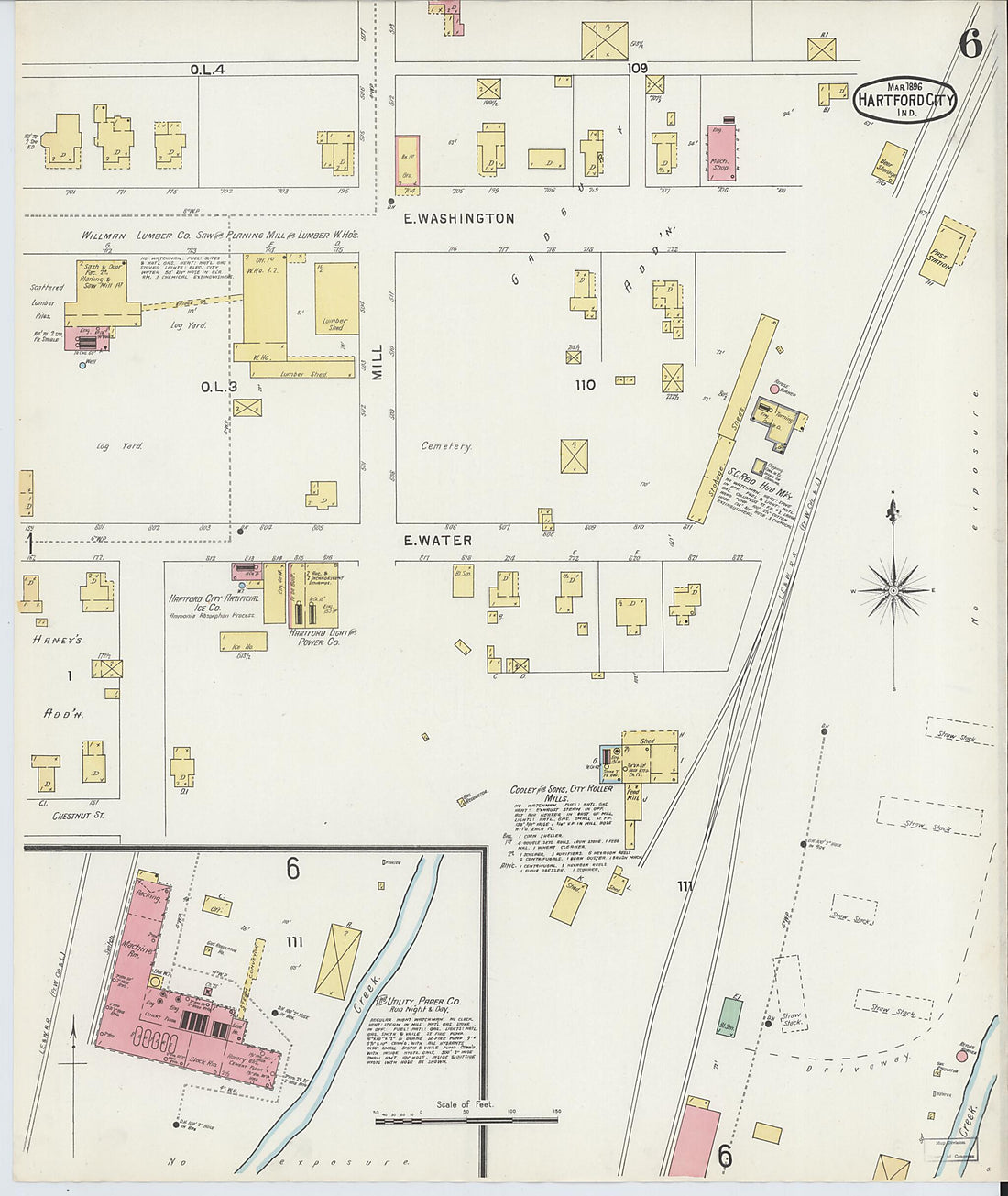 This old map of Hartford City, Blackford County, Indiana was created by Sanborn Map Company in 1896