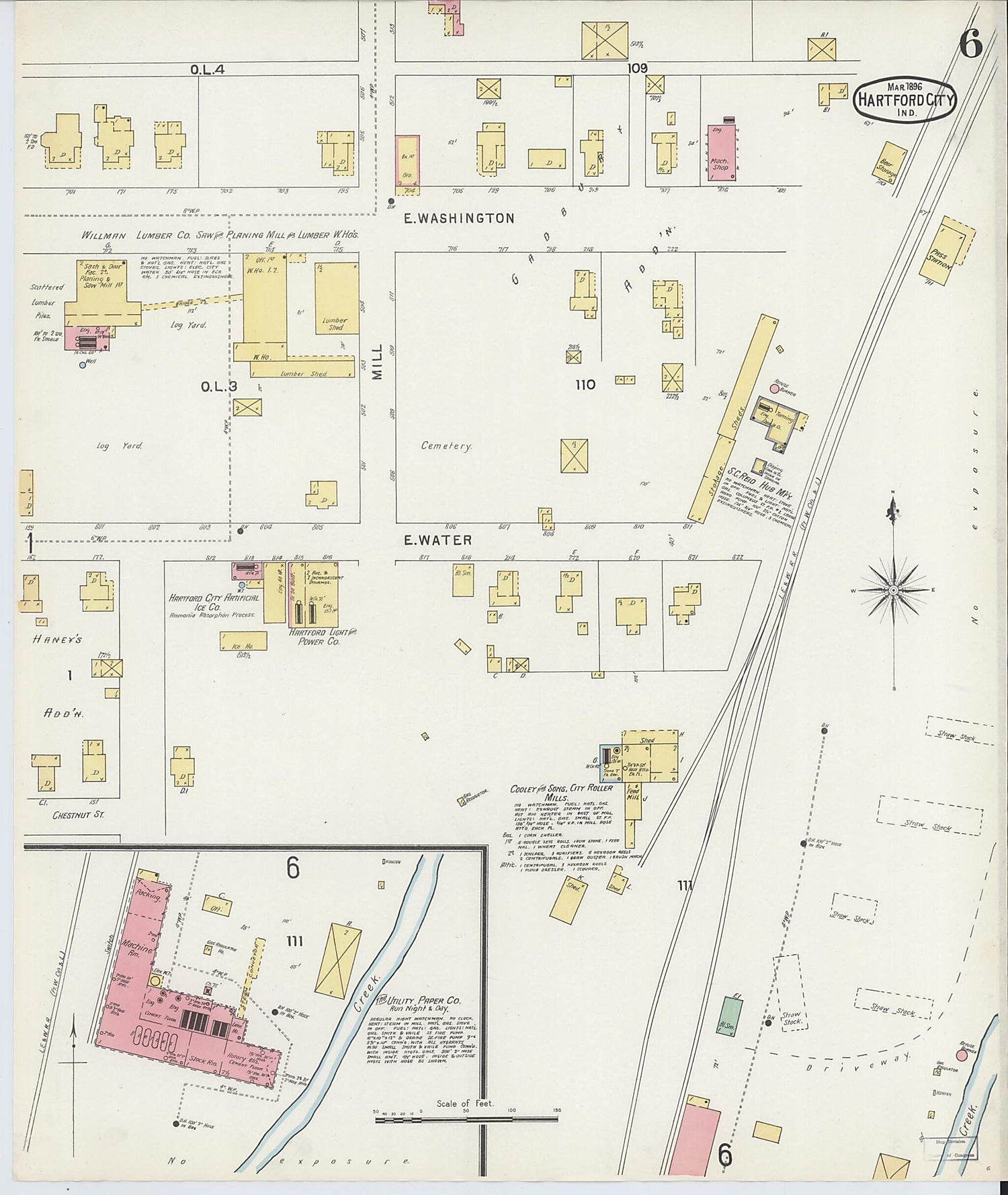 This old map of Hartford City, Blackford County, Indiana was created by Sanborn Map Company in 1896